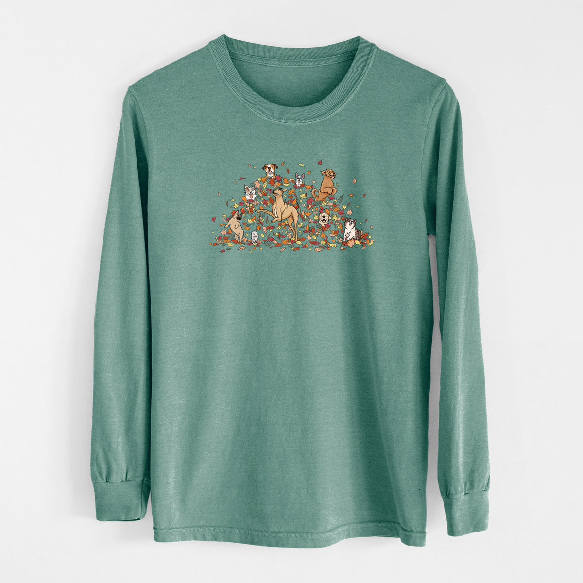 Fall Leaf Pile Pups - Heavyweight 100% Cotton Long Sleeve