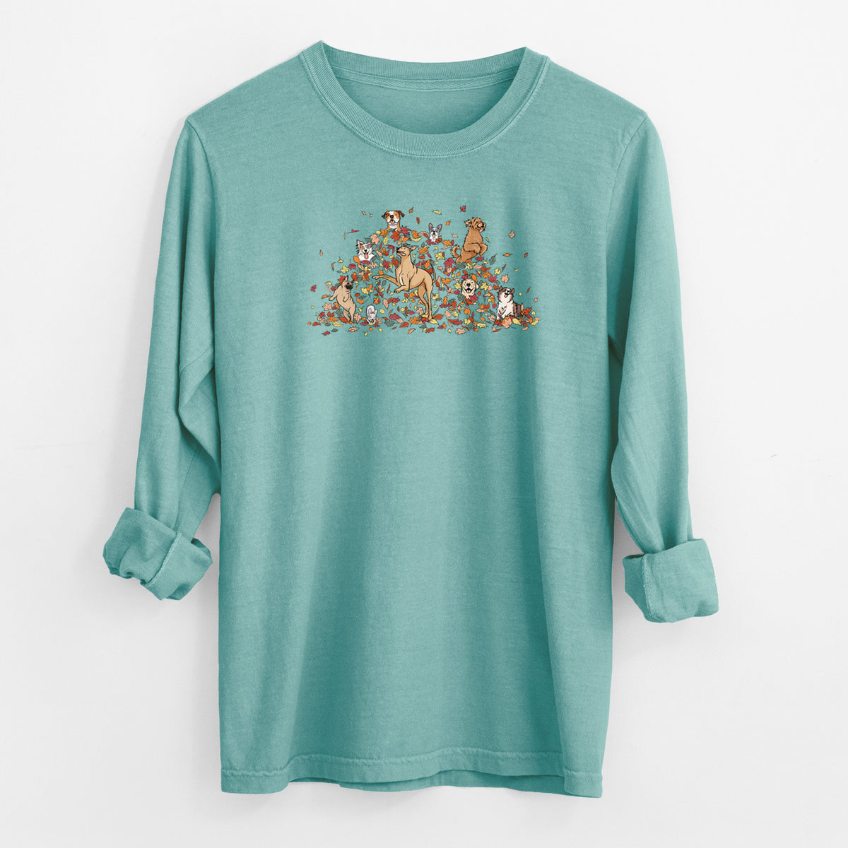 Fall Leaf Pile Pups - Heavyweight 100% Cotton Long Sleeve