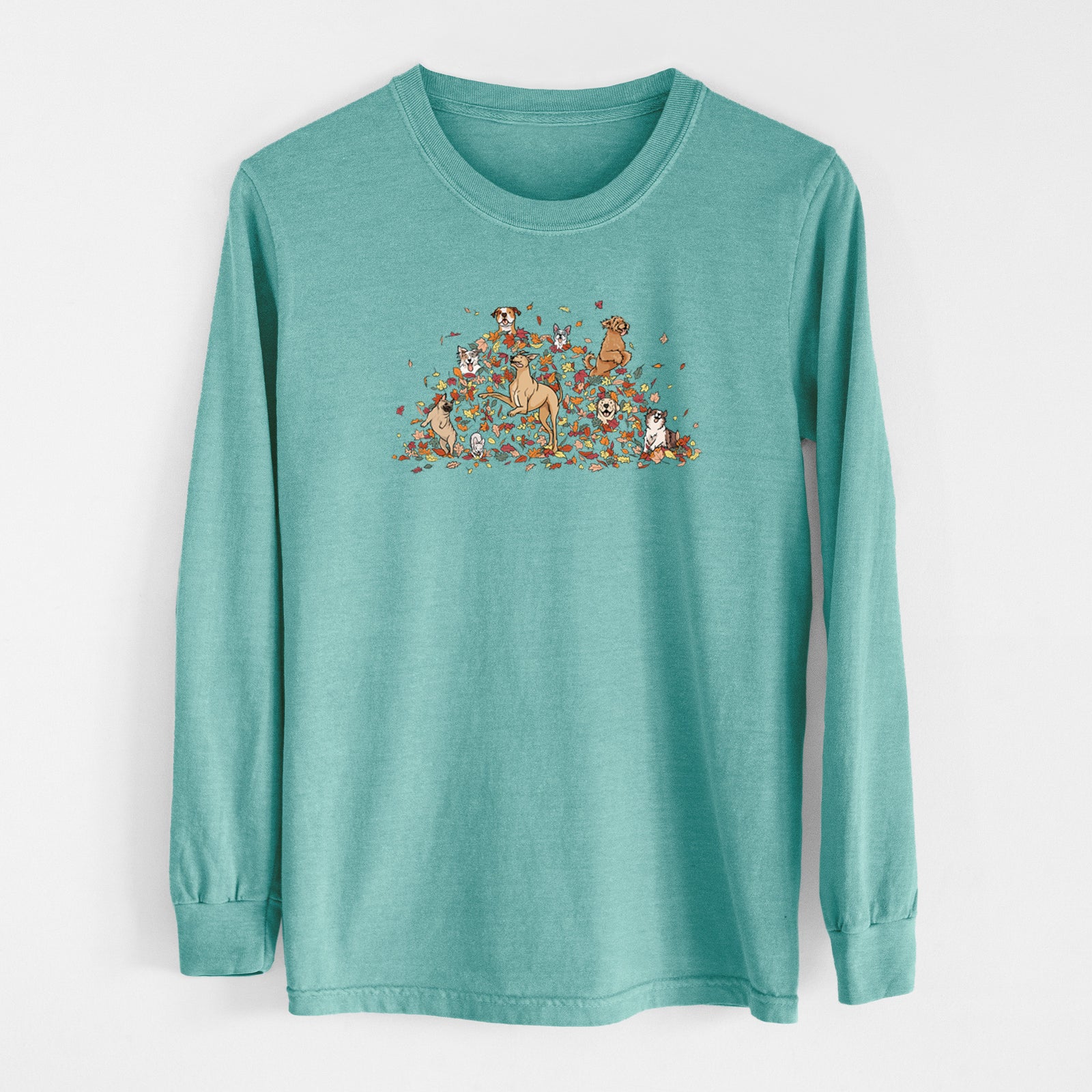 Fall Leaf Pile Pups - Heavyweight 100% Cotton Long Sleeve