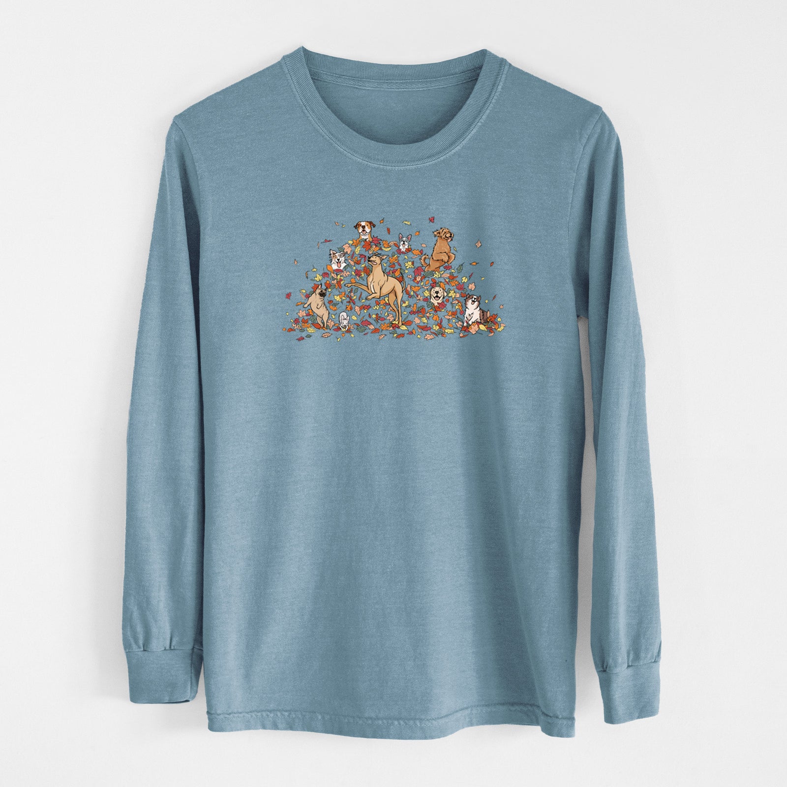 Fall Leaf Pile Pups - Heavyweight 100% Cotton Long Sleeve