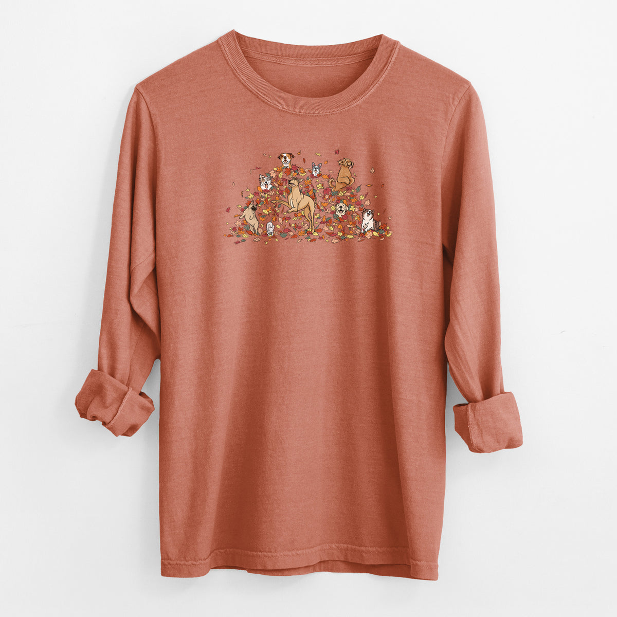 Fall Leaf Pile Pups - Heavyweight 100% Cotton Long Sleeve