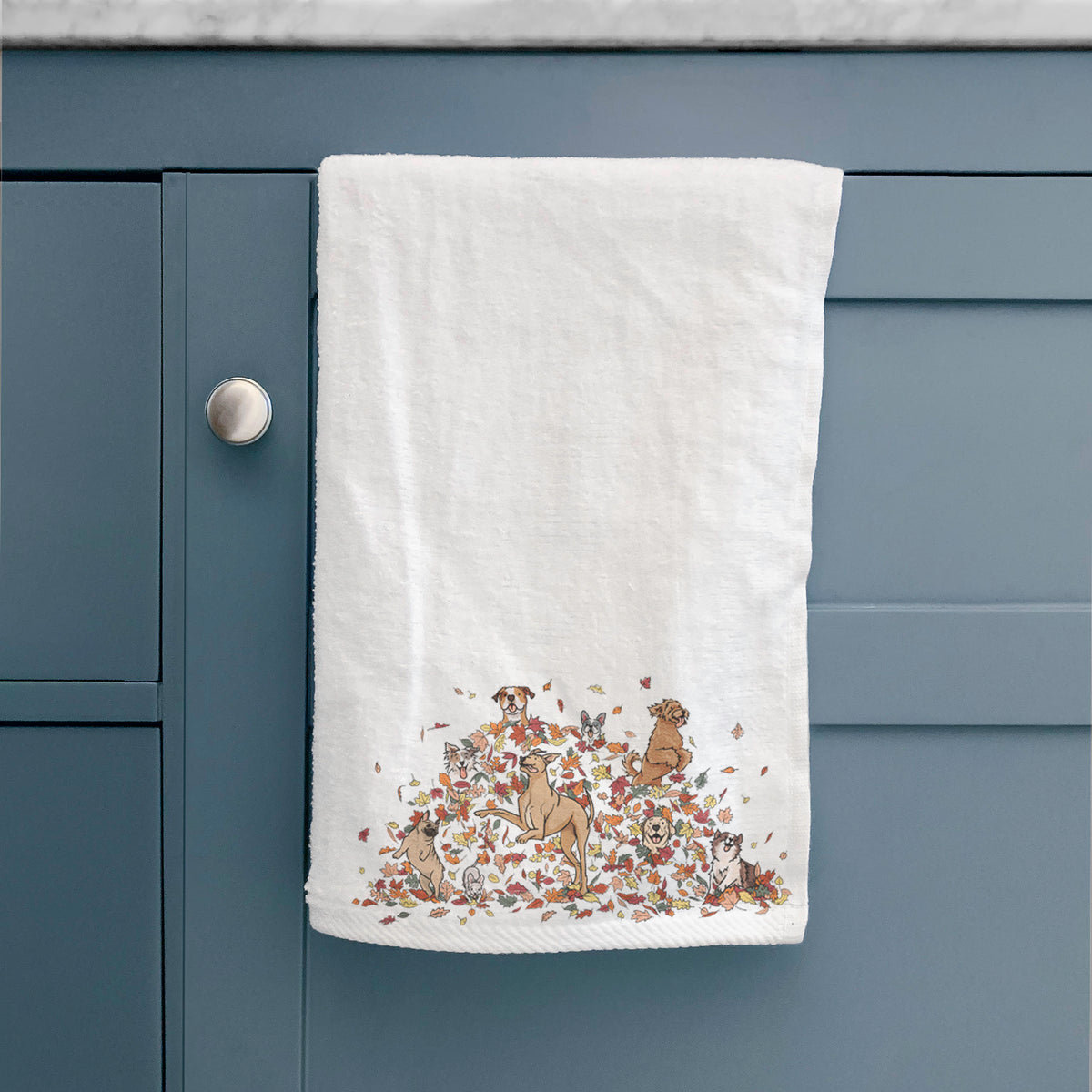 Fall Leaf Pile Pups Hand Towel