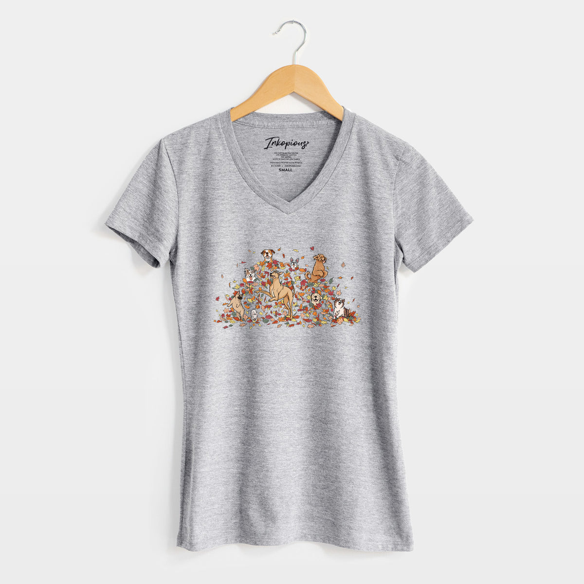 Fall Leaf Pile Pups - Women's Perfect V-neck Shirt