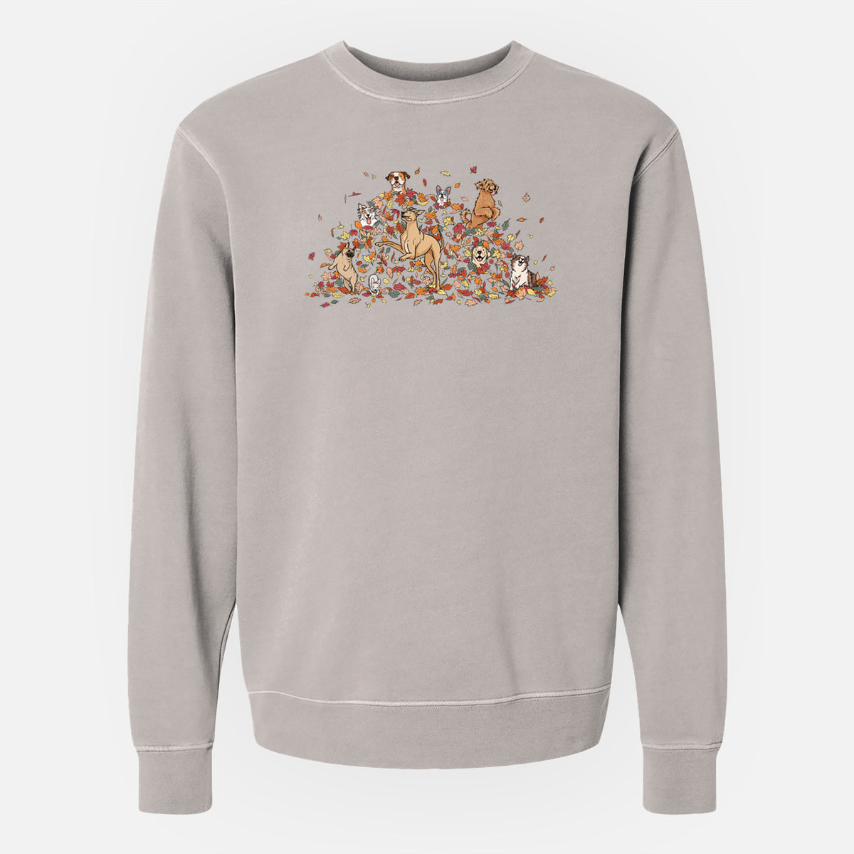 Fall Leaf Pile Pups - Unisex Pigment Dyed Crew Sweatshirt