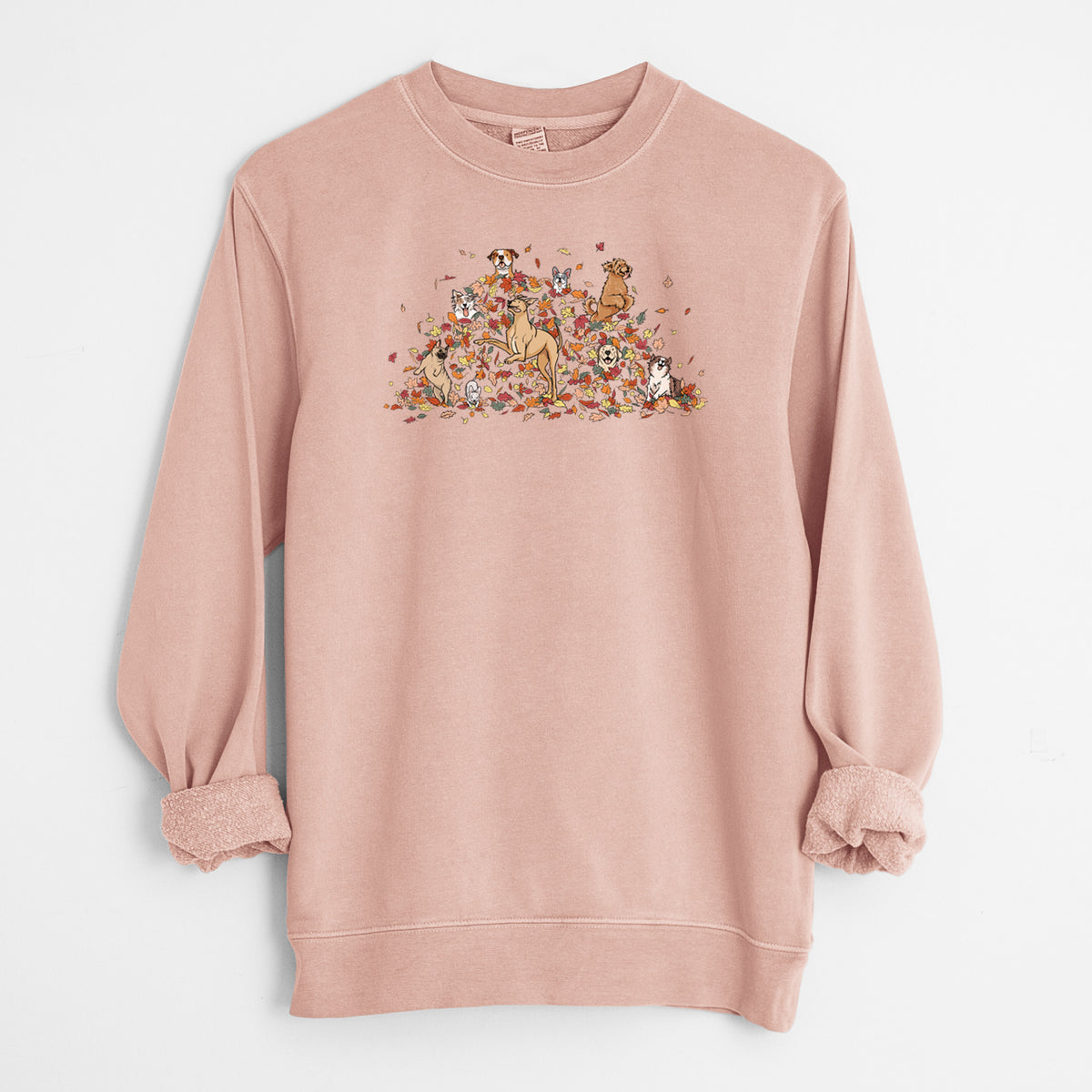 Fall Leaf Pile Pups - Unisex Pigment Dyed Crew Sweatshirt