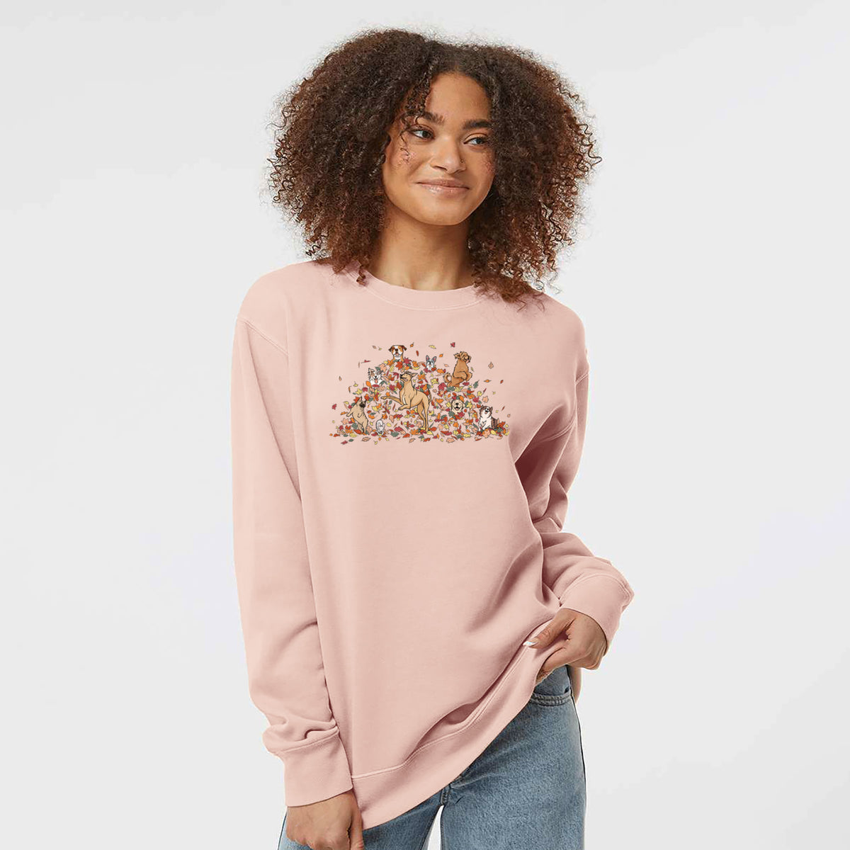 Fall Leaf Pile Pups - Unisex Pigment Dyed Crew Sweatshirt