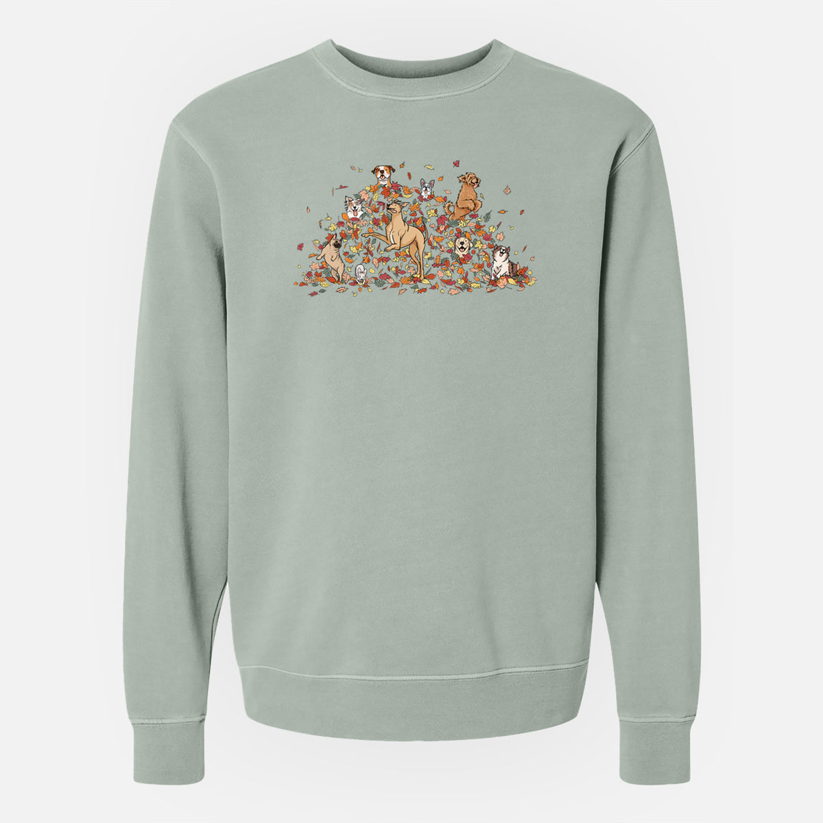 Fall Leaf Pile Pups - Unisex Pigment Dyed Crew Sweatshirt