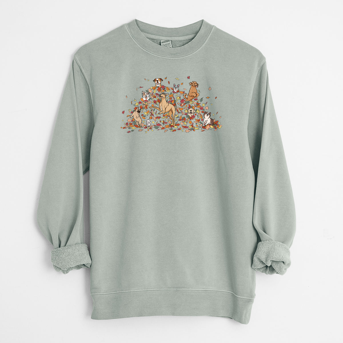 Fall Leaf Pile Pups - Unisex Pigment Dyed Crew Sweatshirt