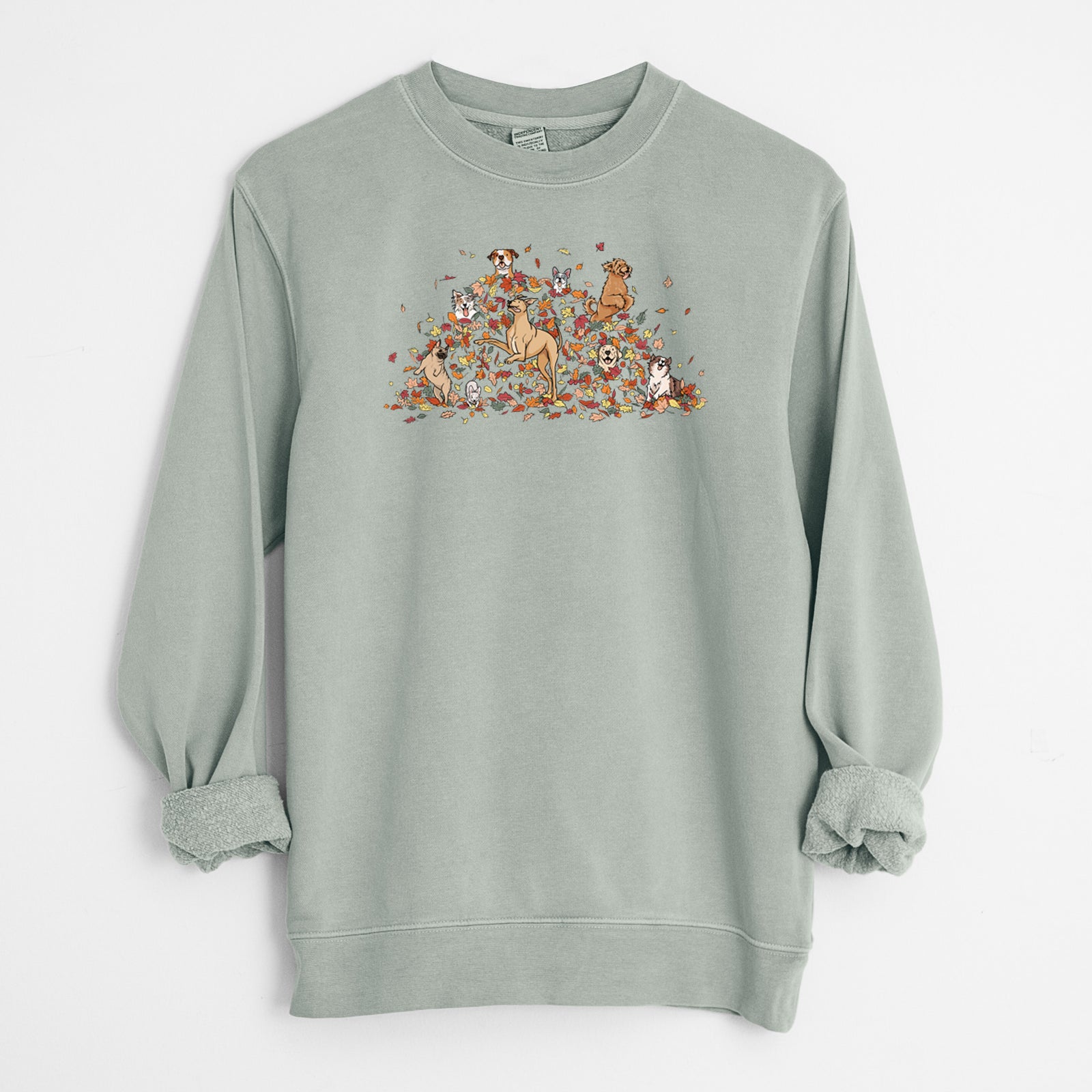 Fall Leaf Pile Pups - Unisex Pigment Dyed Crew Sweatshirt