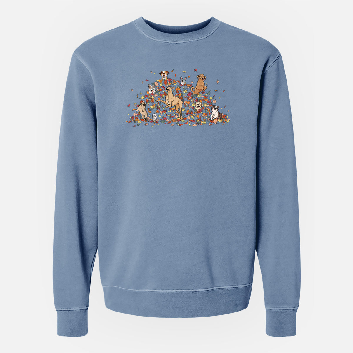 Fall Leaf Pile Pups - Unisex Pigment Dyed Crew Sweatshirt