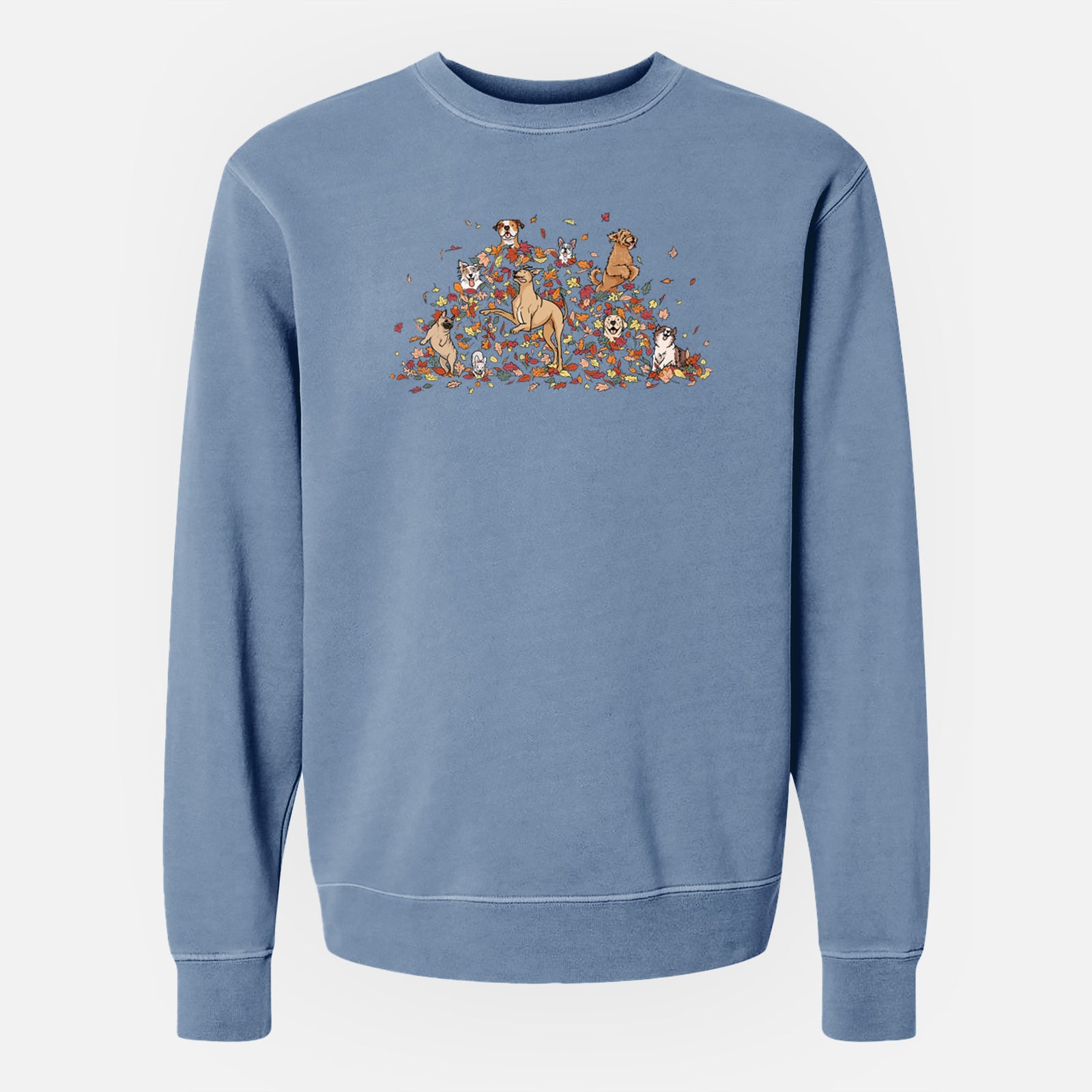 Fall Leaf Pile Pups - Unisex Pigment Dyed Crew Sweatshirt
