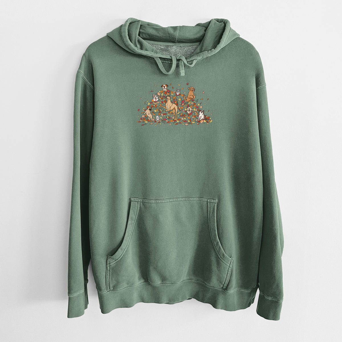 Fall Leaf Pile Pups - Unisex Pigment Dyed Hoodie