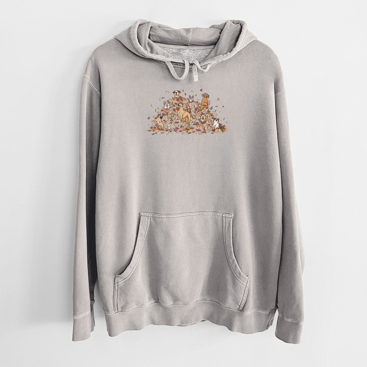 Fall Leaf Pile Pups - Unisex Pigment Dyed Hoodie