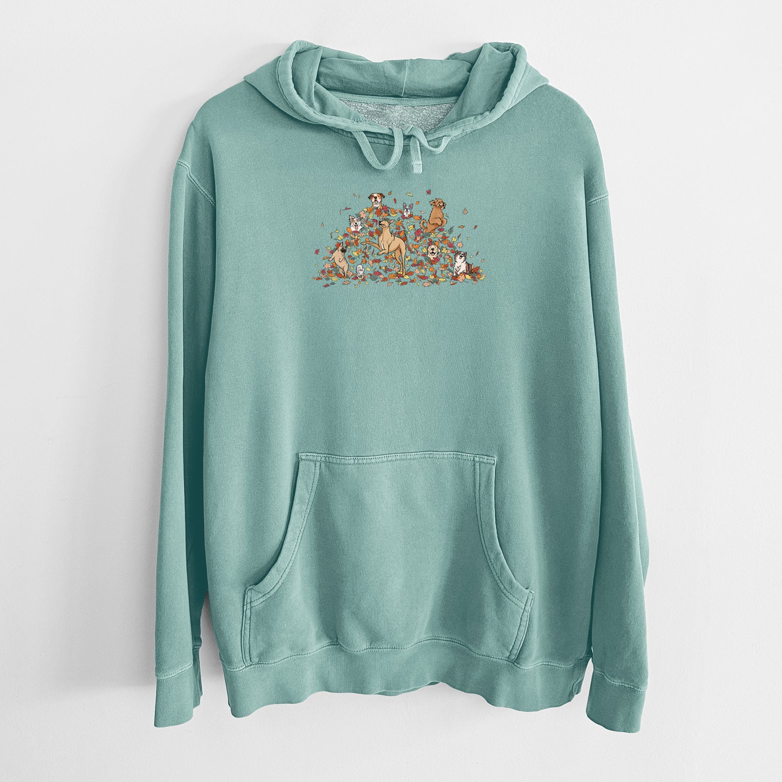Fall Leaf Pile Pups - Unisex Pigment Dyed Hoodie