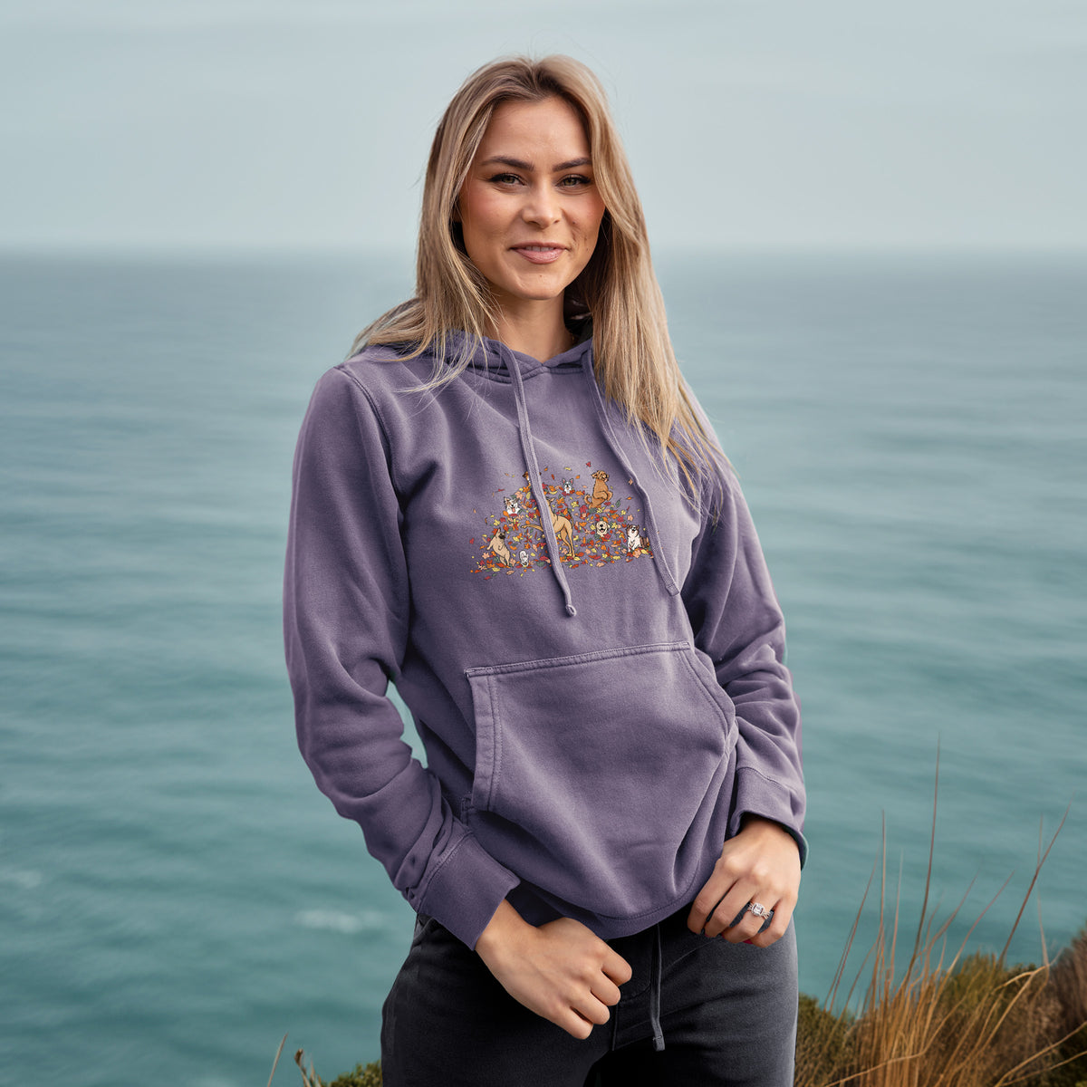 Fall Leaf Pile Pups - Unisex Pigment Dyed Hoodie