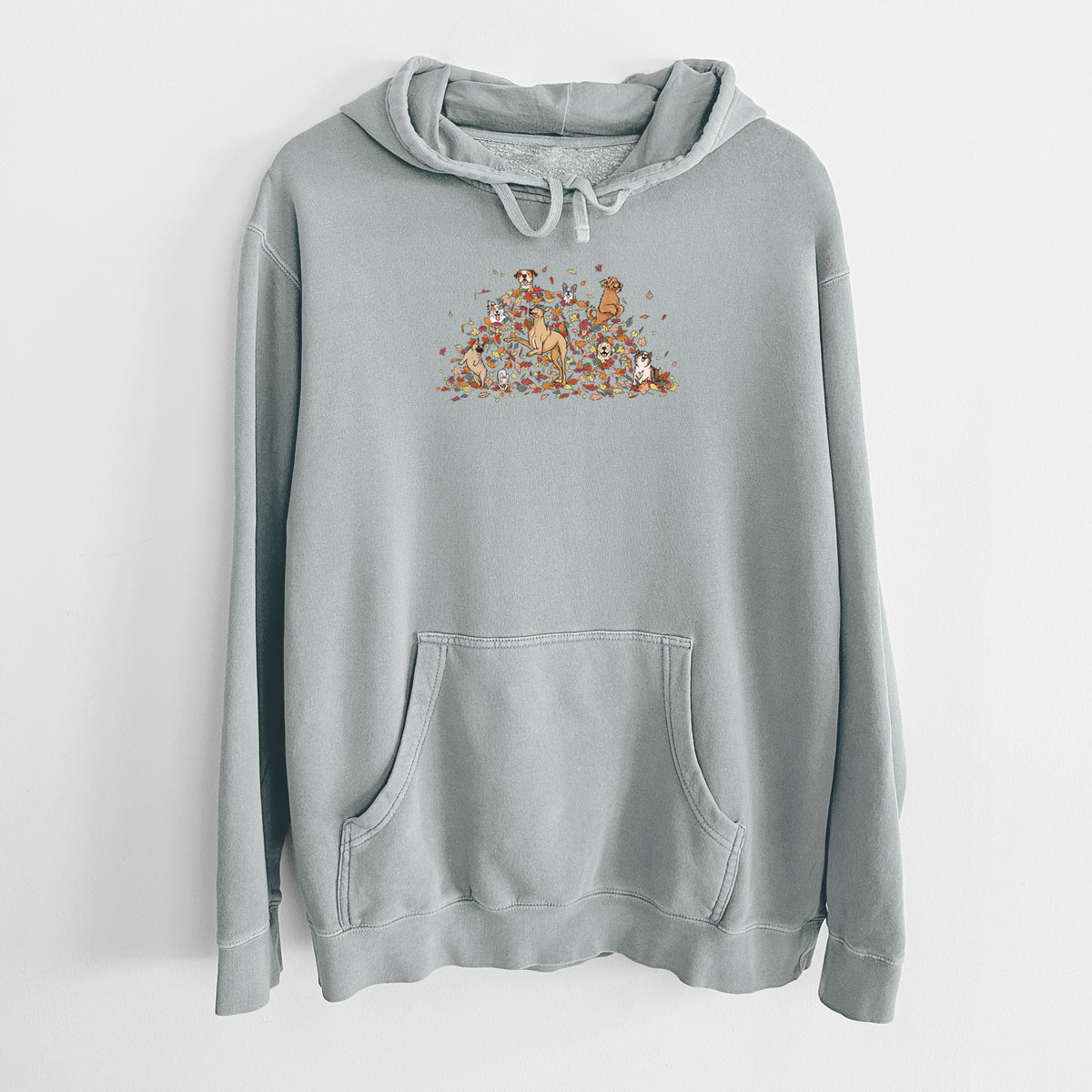 Fall Leaf Pile Pups - Unisex Pigment Dyed Hoodie