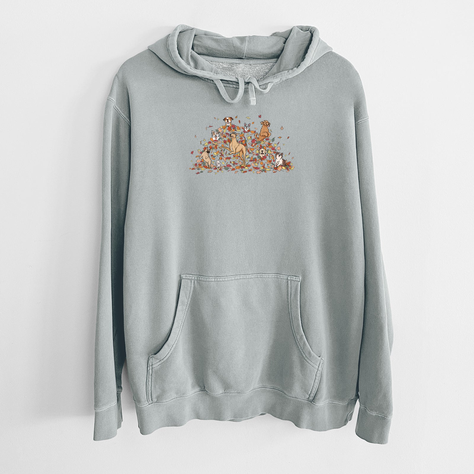Fall Leaf Pile Pups - Unisex Pigment Dyed Hoodie