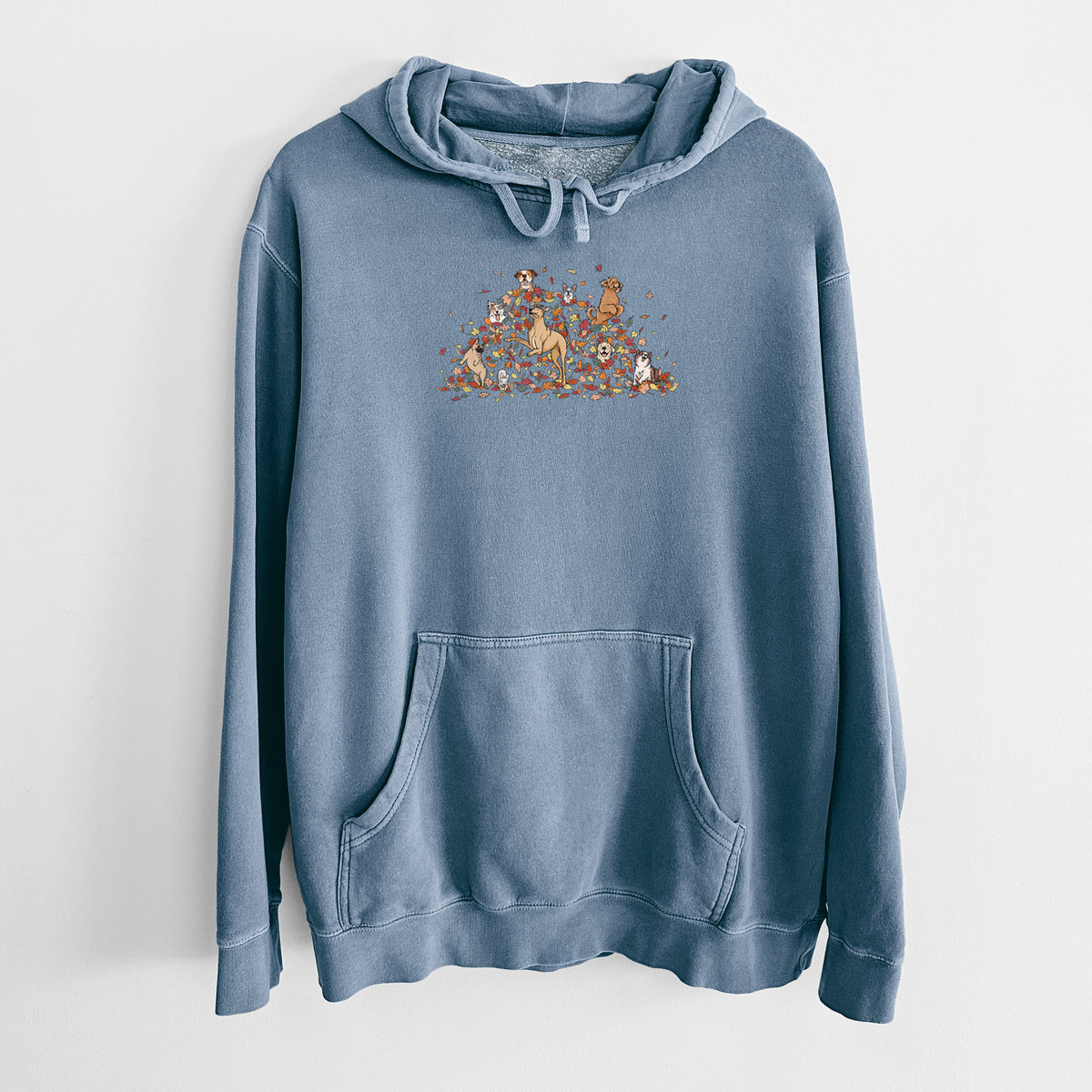 Fall Leaf Pile Pups - Unisex Pigment Dyed Hoodie