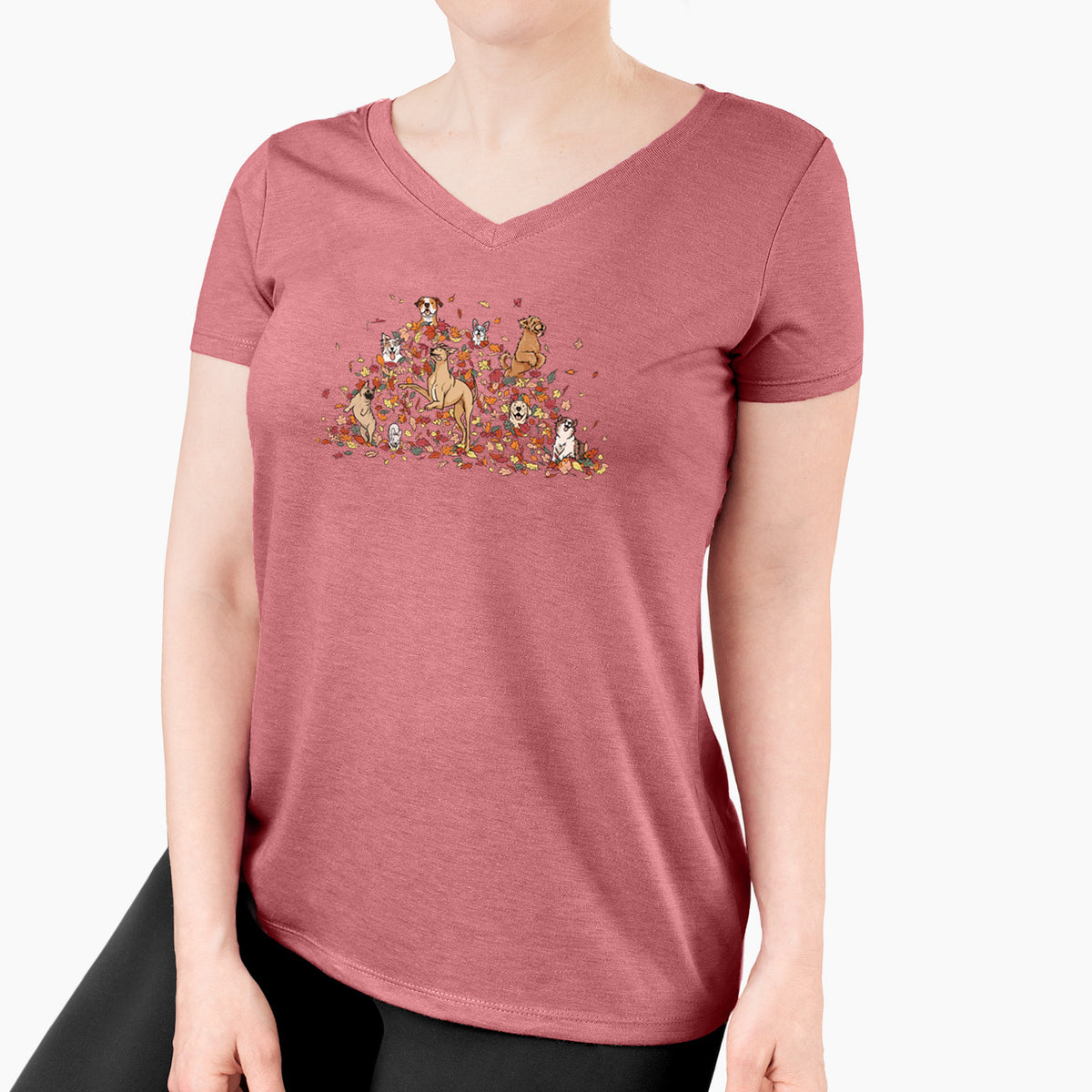Fall Leaf Pile Pups - Women's Perfect V-neck Shirt