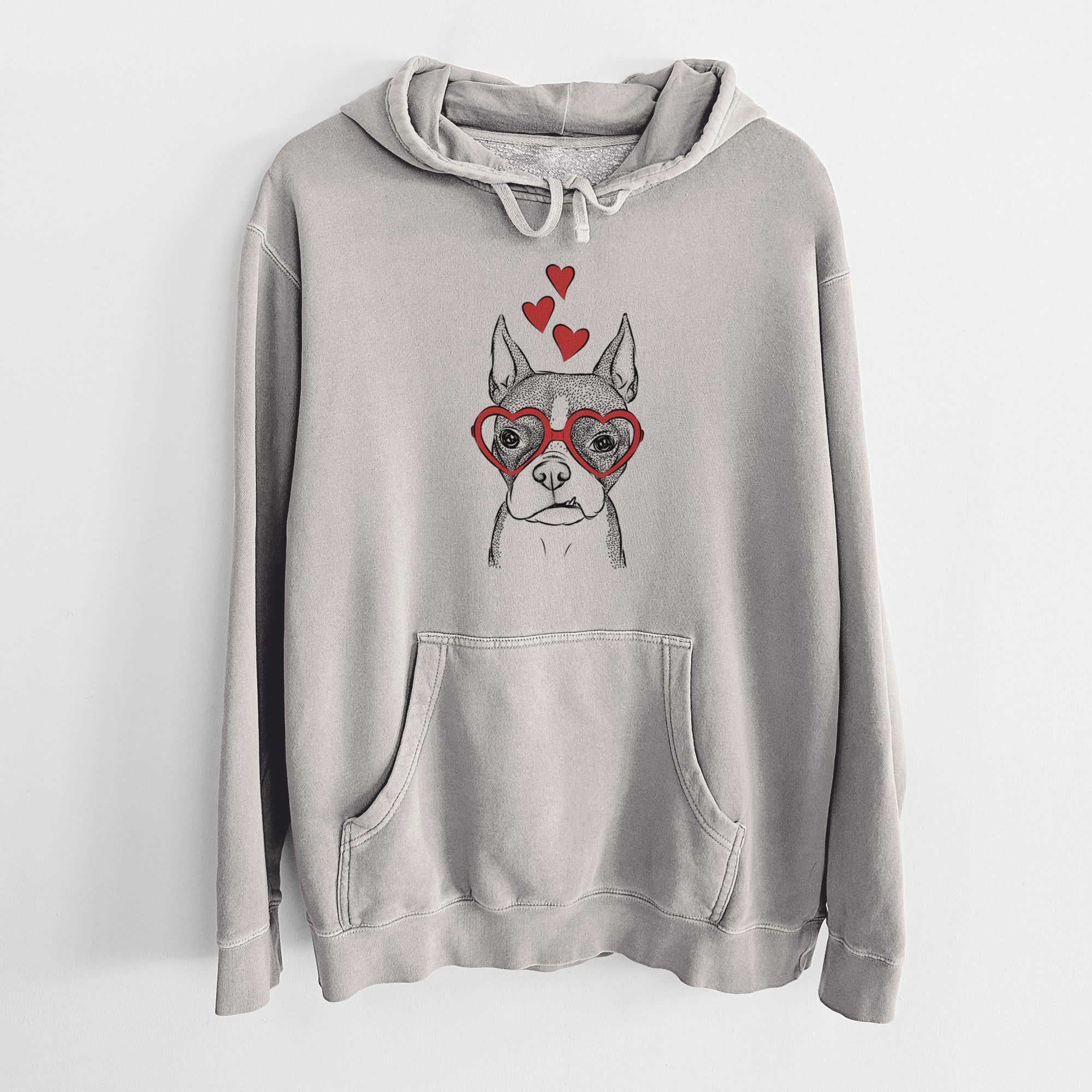 Valentine Bean the Boston Terrier - Unisex Pigment Dyed Hoodie