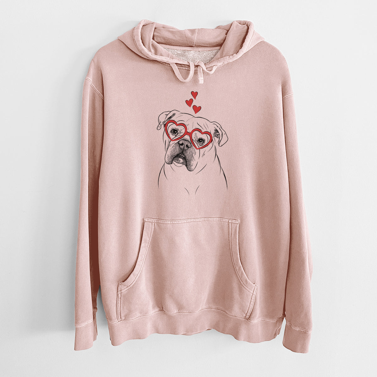 Valentine Blossom the English Bulldog - Unisex Pigment Dyed Hoodie