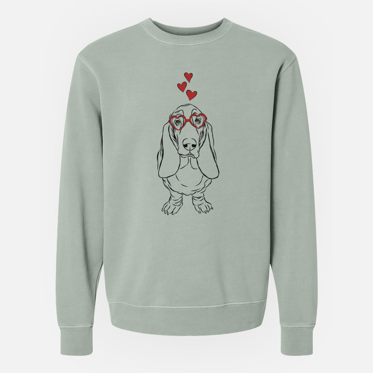 Valentine Charlie the Basset Hound - Unisex Pigment Dyed Crew Sweatshirt