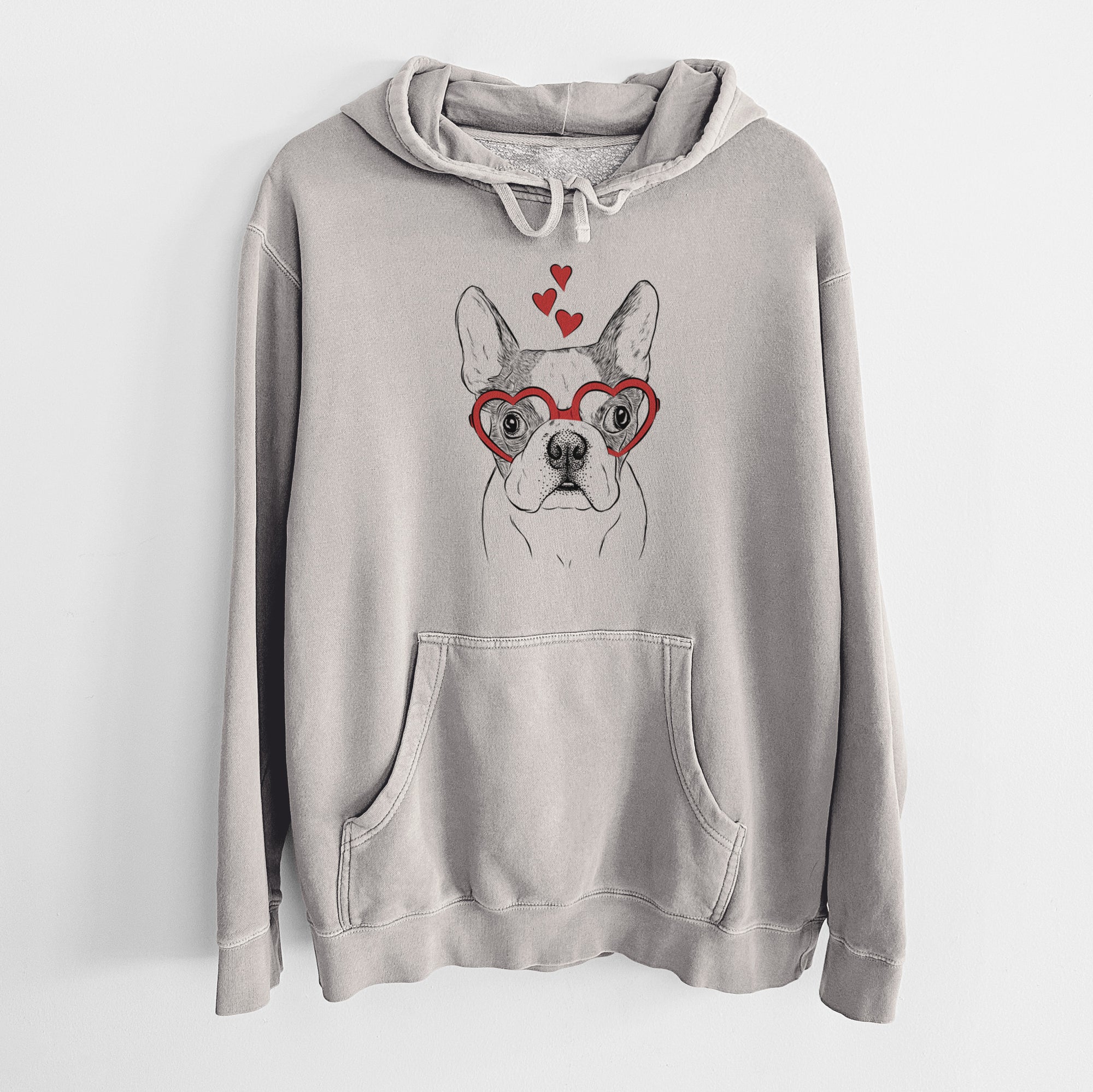 Valentine Chocolate Chip the Boston Terrier - Unisex Pigment Dyed Hoodie