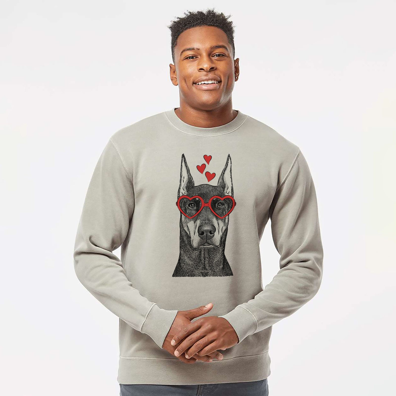 Valentine Drake the Doberman Pinscher - Unisex Pigment Dyed Crew Sweatshirt