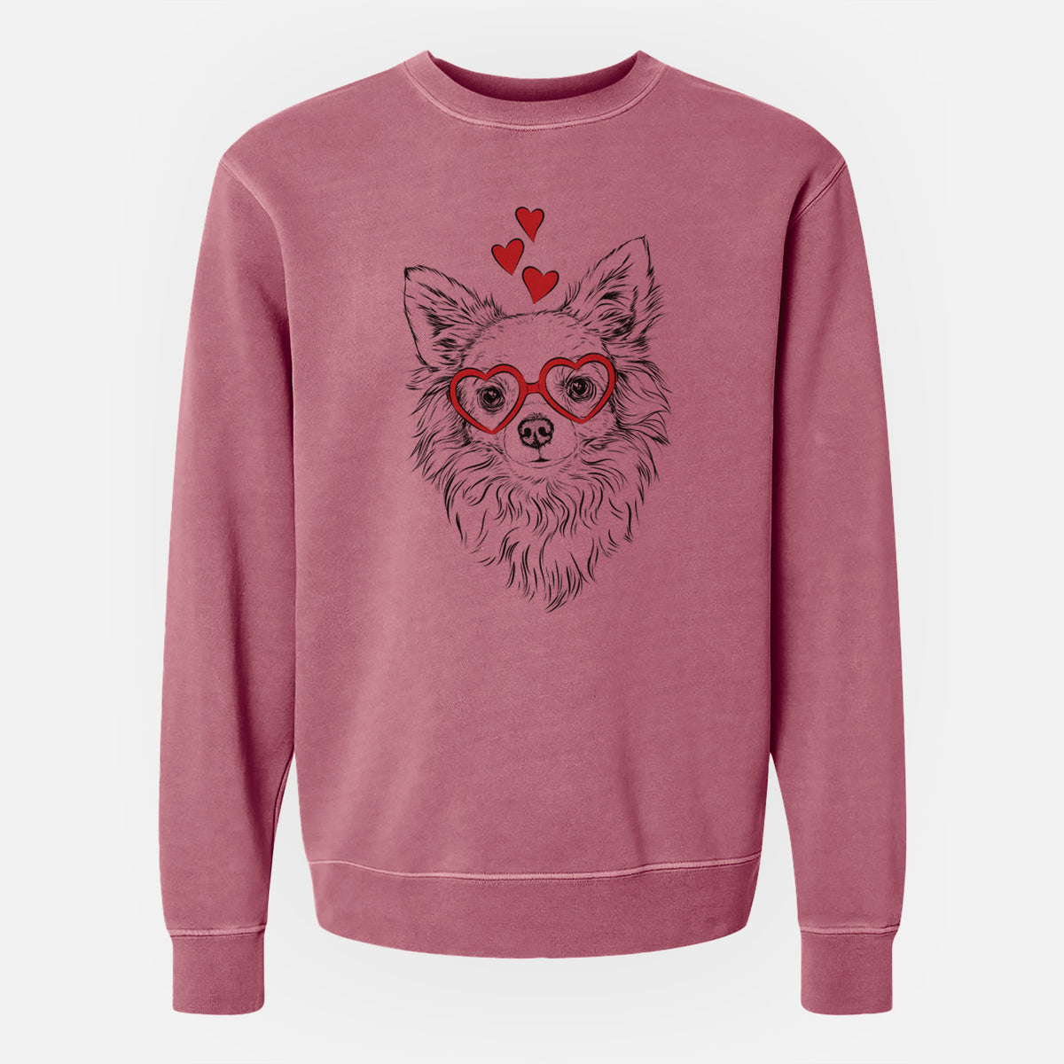 Valentine Emma the Longhaired Chihuahua - Unisex Pigment Dyed Crew Sweatshirt