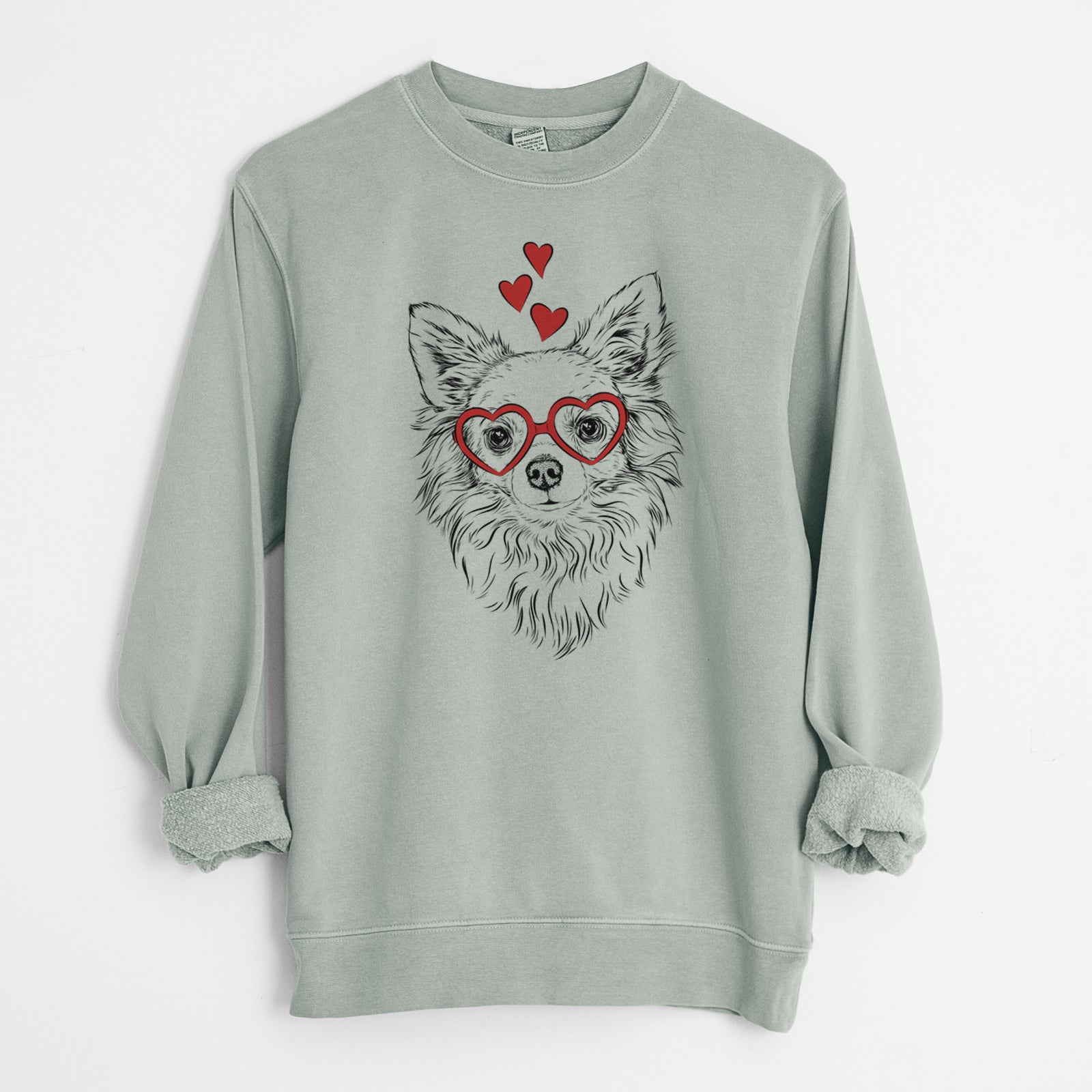 Valentine Emma the Longhaired Chihuahua - Unisex Pigment Dyed Crew Sweatshirt