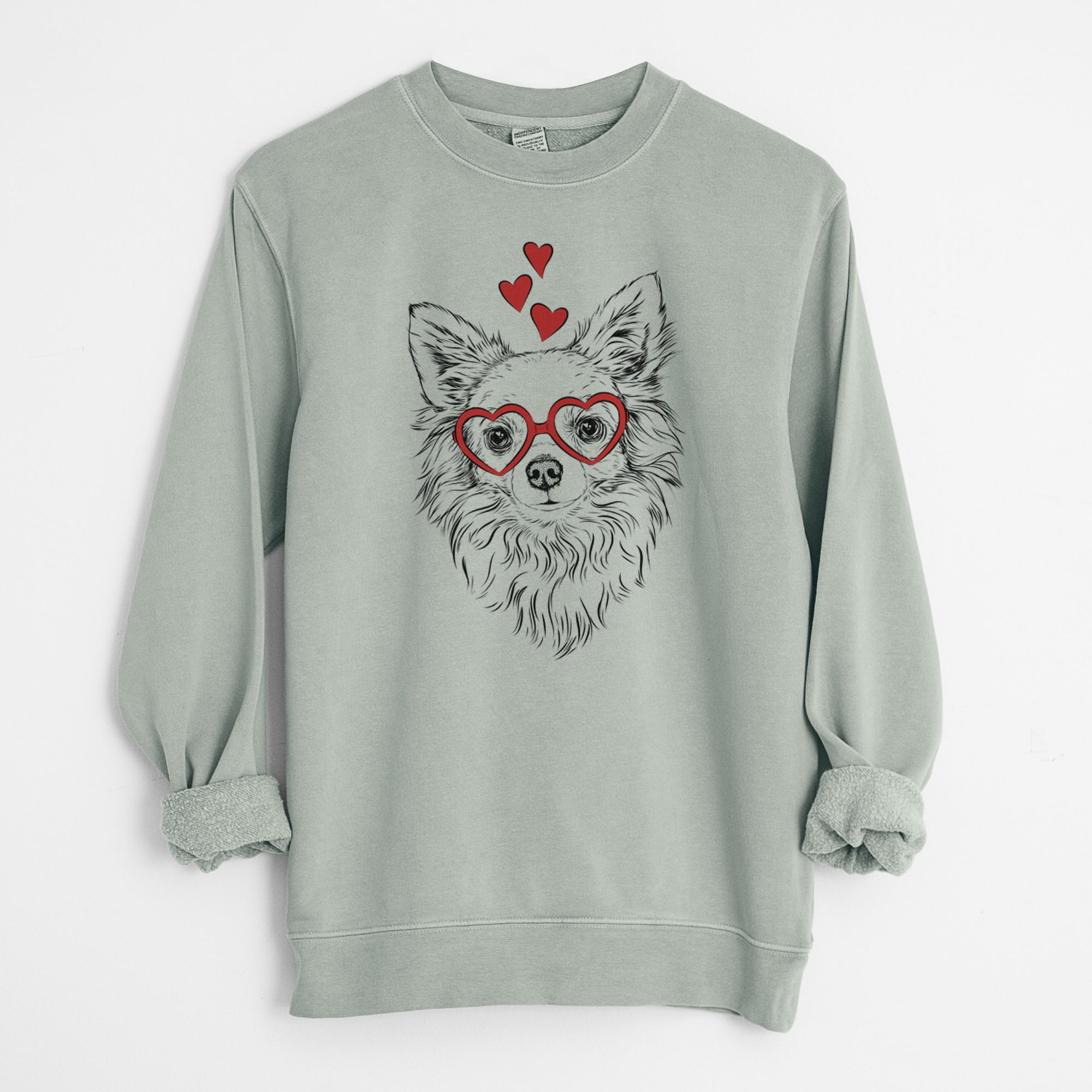 Valentine Emma the Longhaired Chihuahua - Unisex Pigment Dyed Crew Sweatshirt