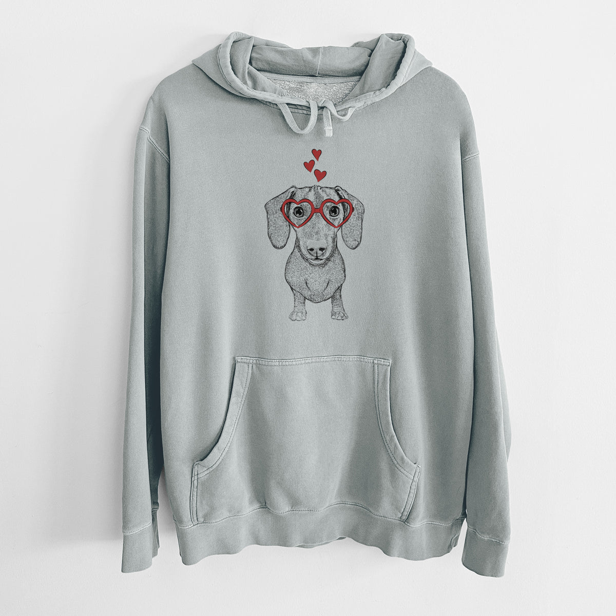 Valentine Ernie the Mini Dachshund - Unisex Pigment Dyed Hoodie