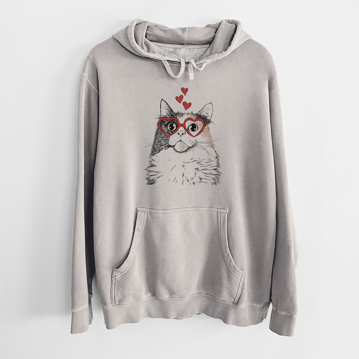 Valentine Greta the Calico Cat - Unisex Pigment Dyed Hoodie