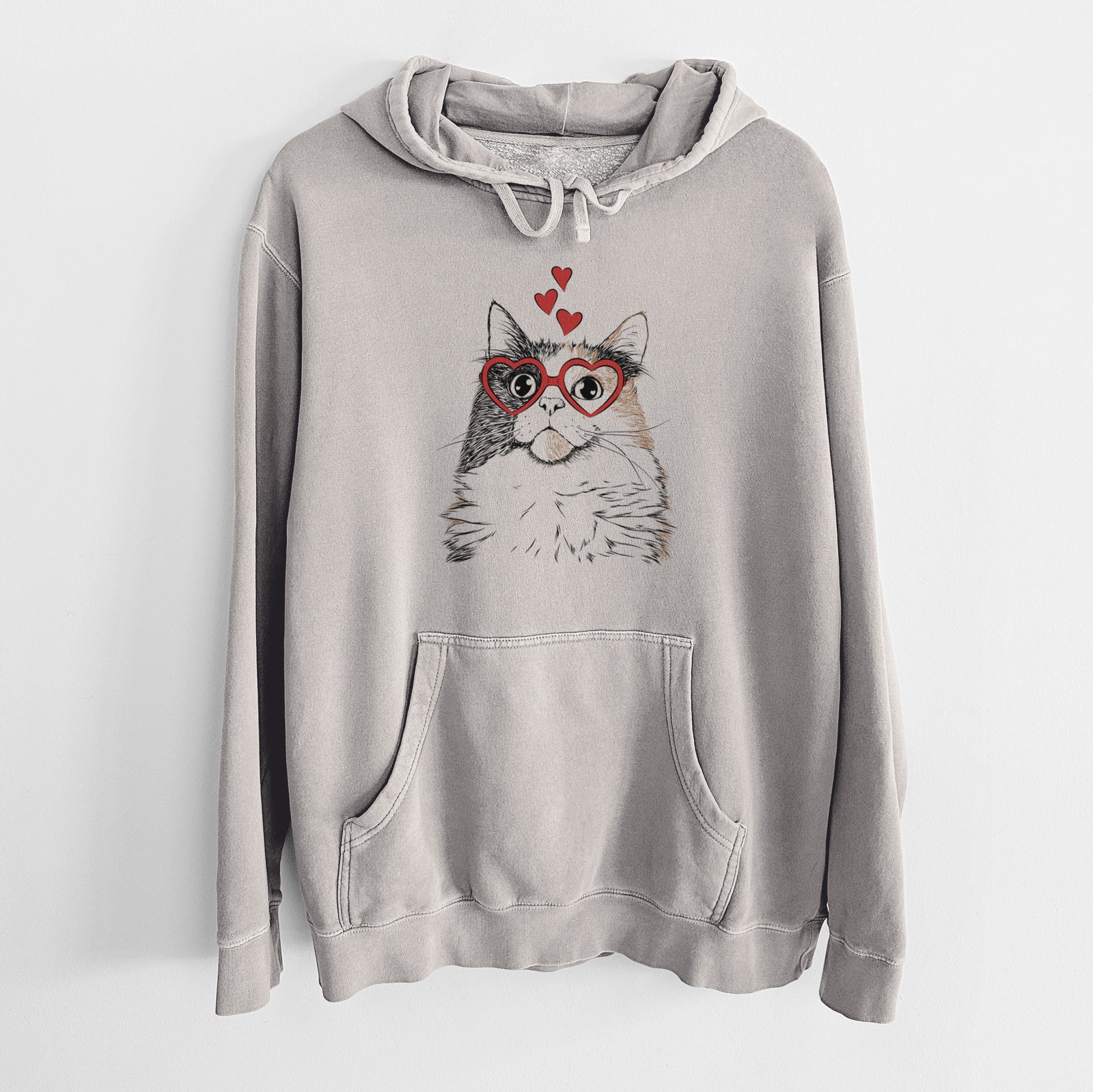 Valentine Greta the Calico Cat - Unisex Pigment Dyed Hoodie