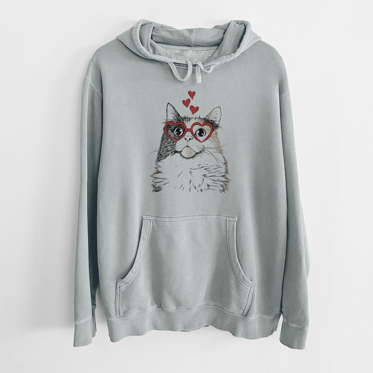 Valentine Greta the Calico Cat - Unisex Pigment Dyed Hoodie