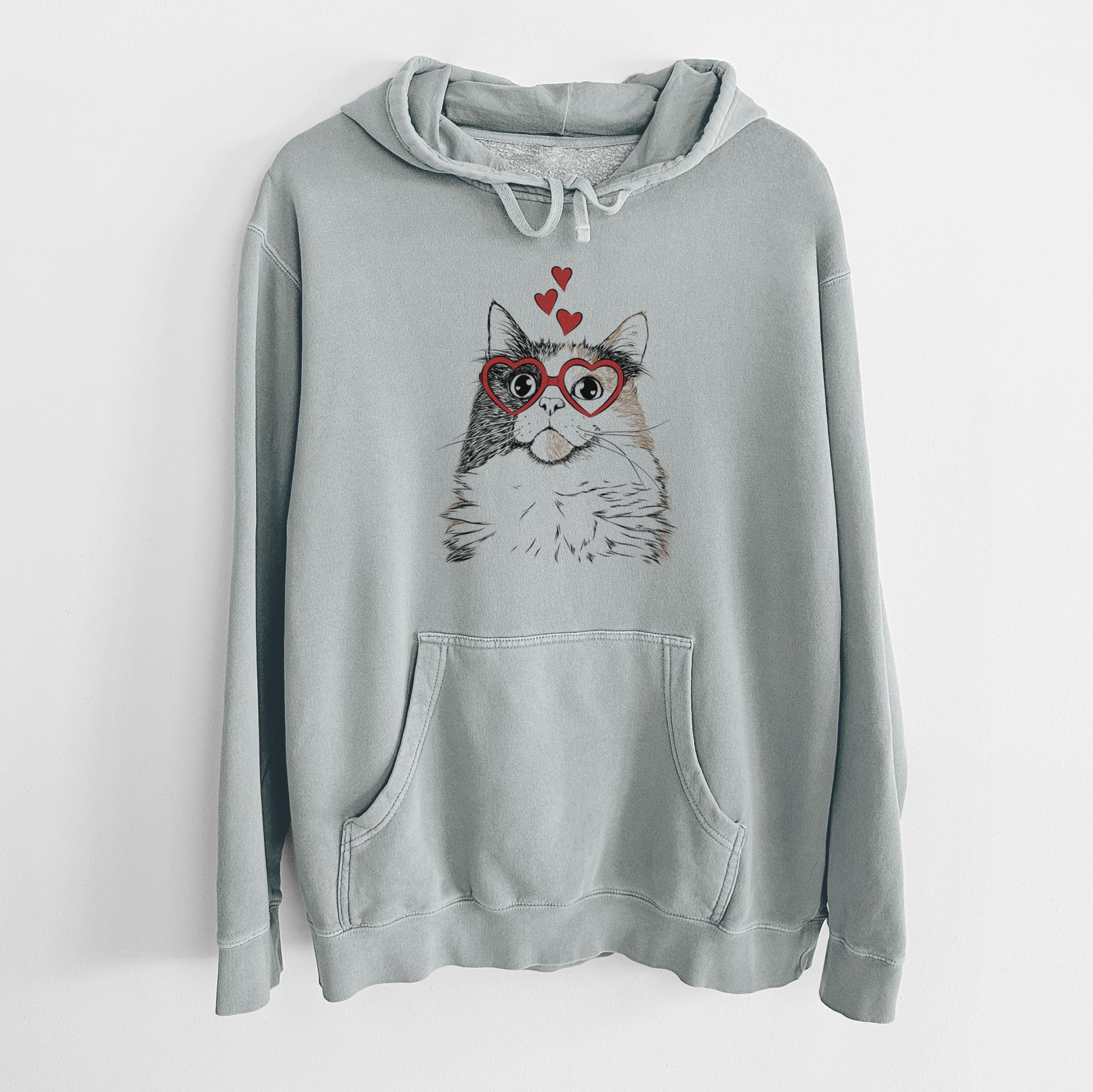 Valentine Greta the Calico Cat - Unisex Pigment Dyed Hoodie