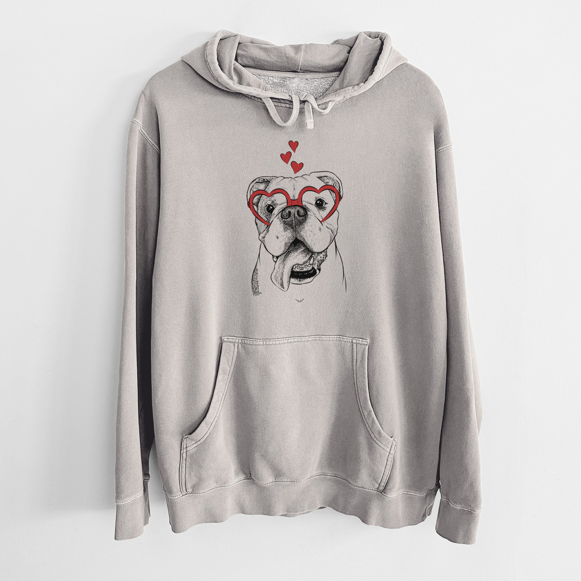 Valentine Hank the English Bulldog - Unisex Pigment Dyed Hoodie