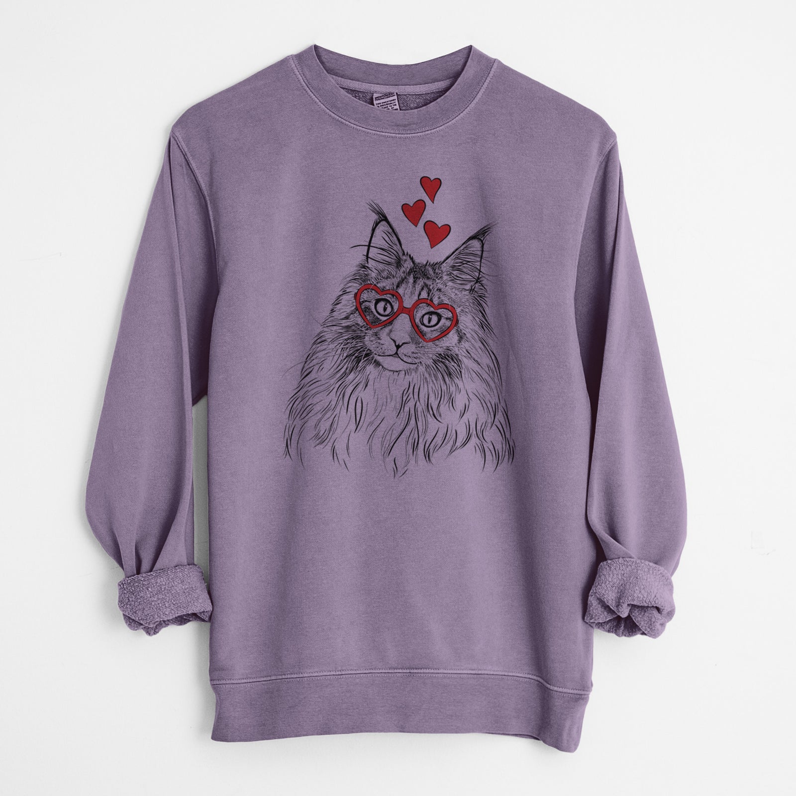 Valentine Kiki the Maine Coon Cat - Unisex Pigment Dyed Crew Sweatshirt