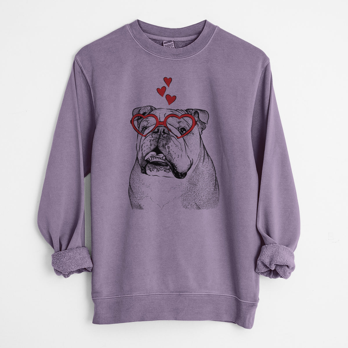 Valentine Piggy the English Bulldog - Unisex Pigment Dyed Crew Sweatshirt