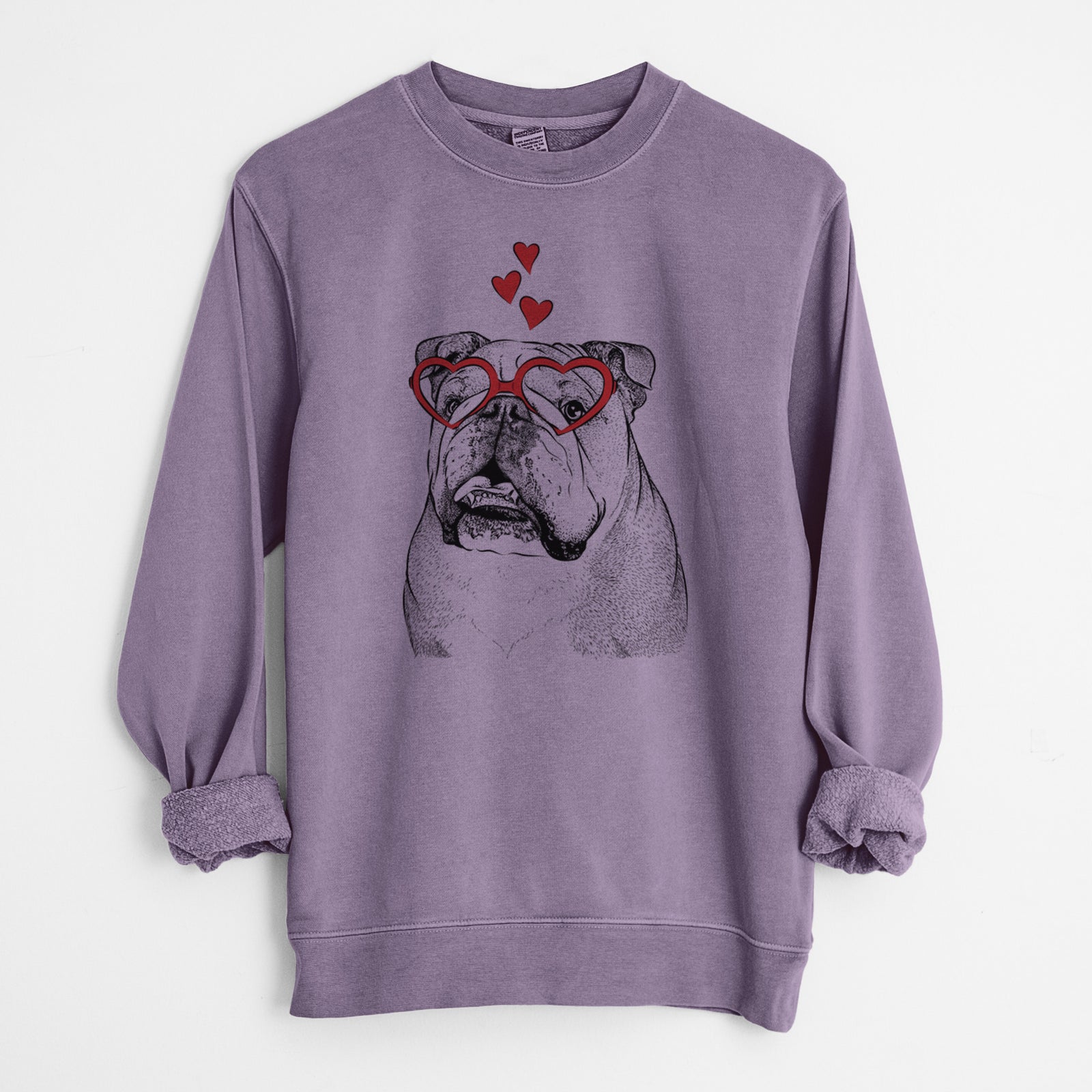 Valentine Piggy the English Bulldog - Unisex Pigment Dyed Crew Sweatshirt