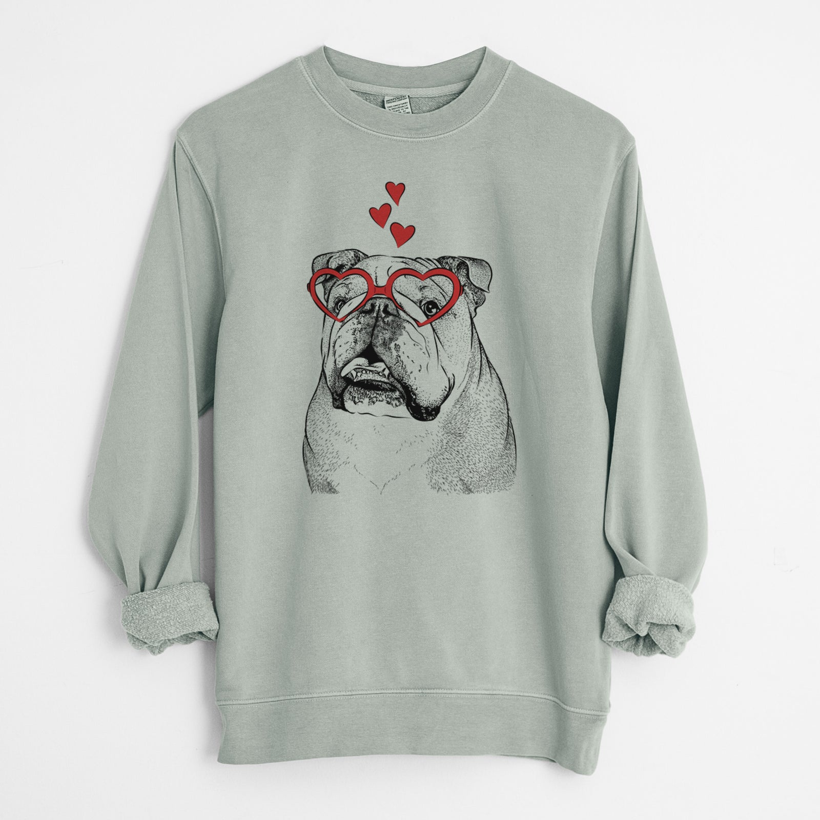 Valentine Piggy the English Bulldog - Unisex Pigment Dyed Crew Sweatshirt
