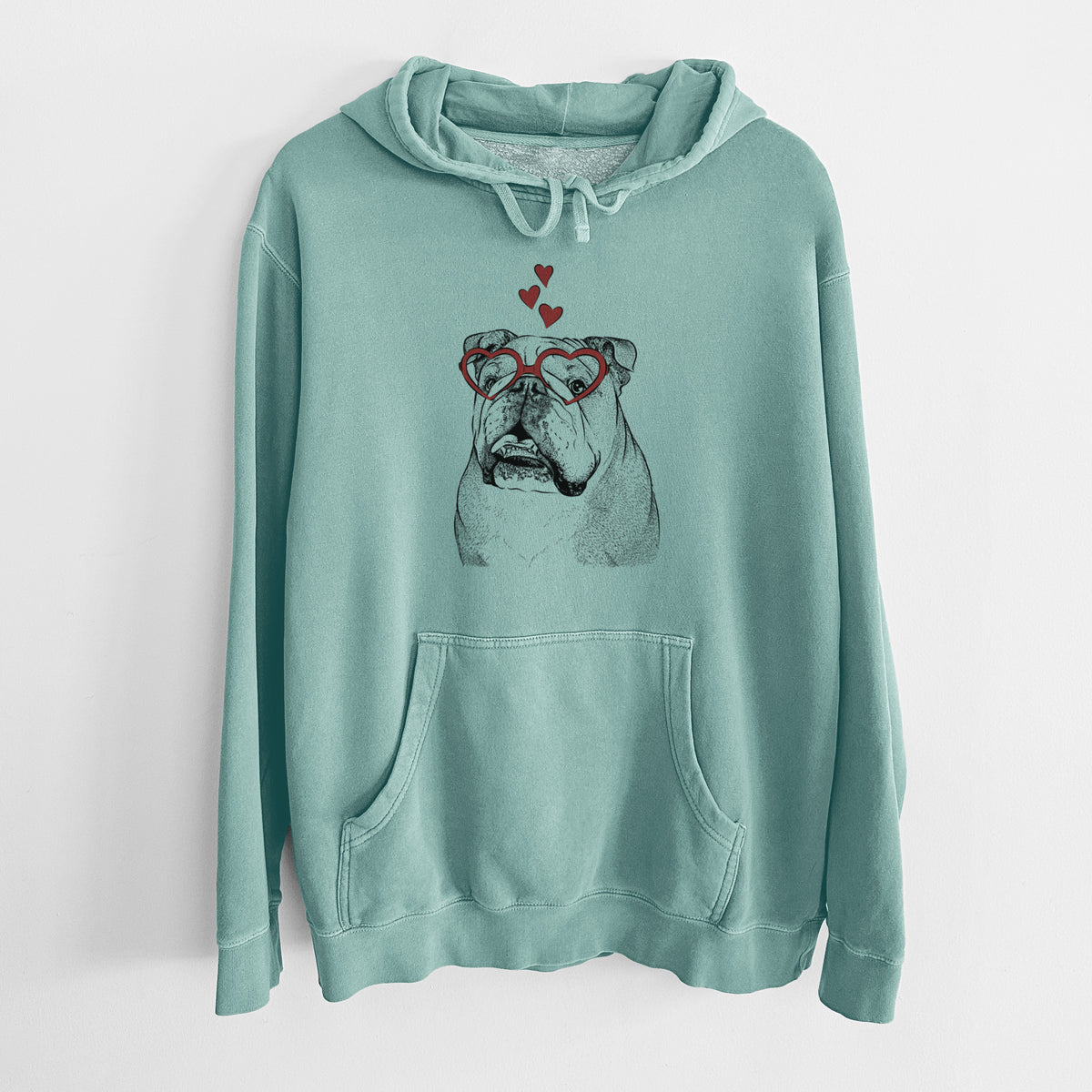 Valentine Piggy the English Bulldog - Unisex Pigment Dyed Hoodie