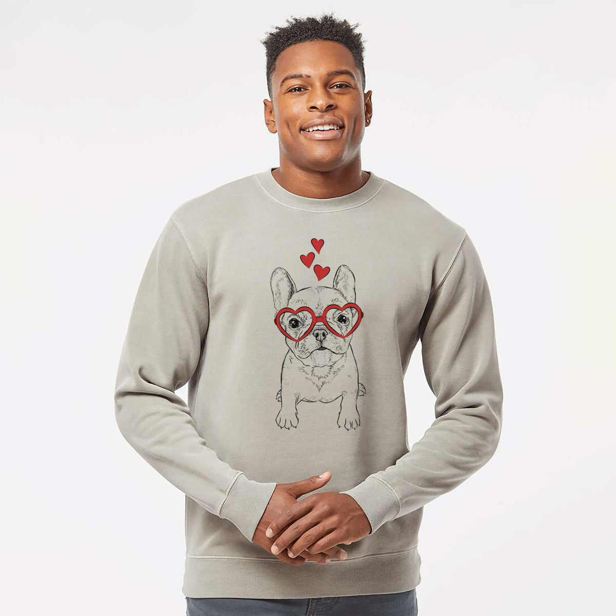 Valentine Puppy Pierre the French Bulldog - Unisex Pigment Dyed Crew Sweatshirt