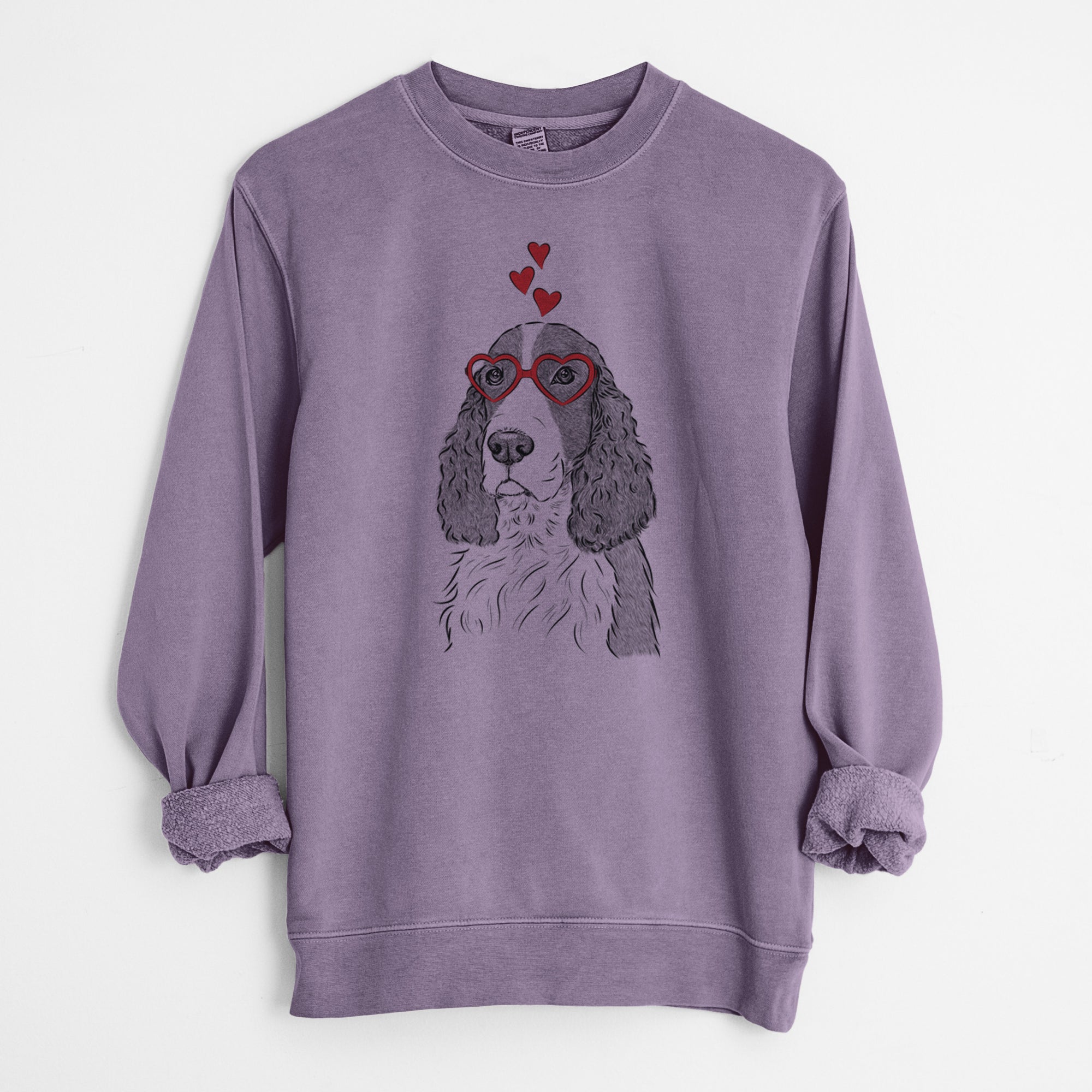 Valentine Quincy the English Springer Spaniel - Unisex Pigment Dyed Crew Sweatshirt