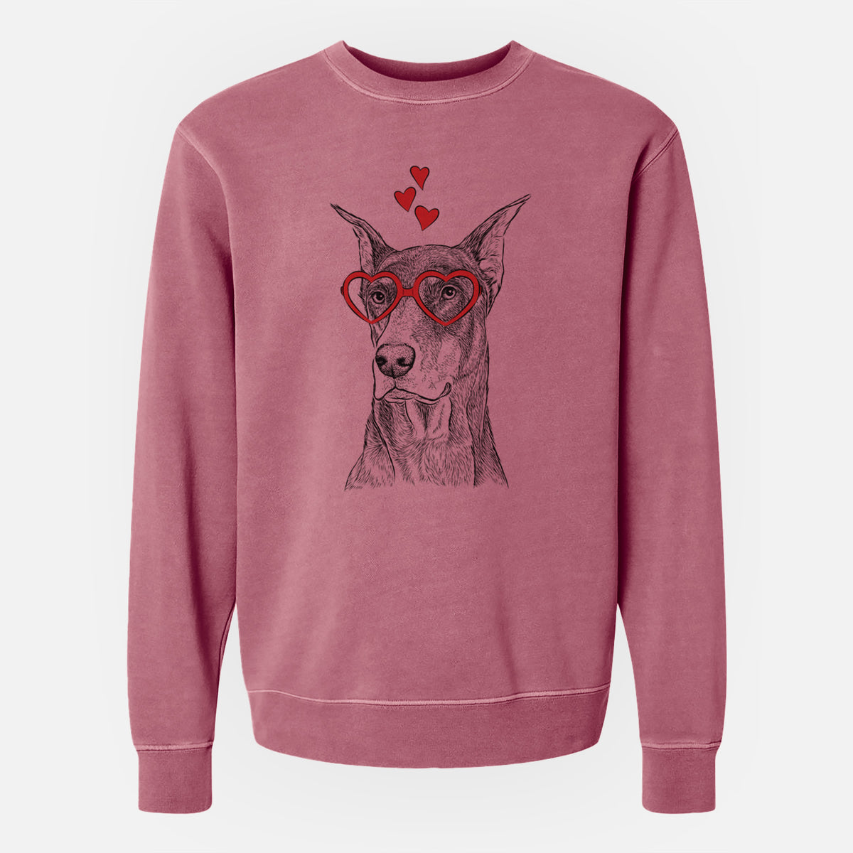 Valentine RJ the Doberman Pinscher - Unisex Pigment Dyed Crew Sweatshirt