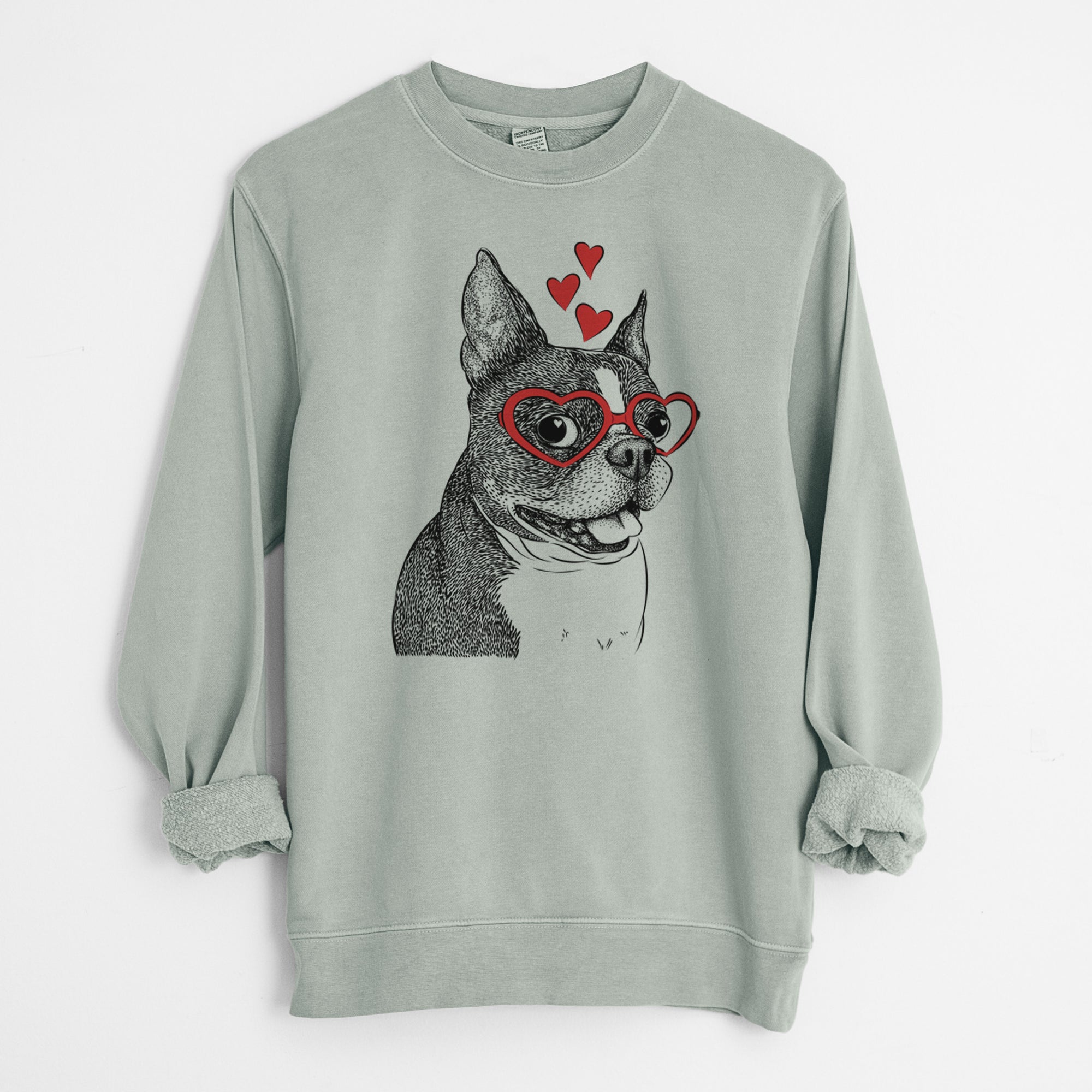 Valentine Ralphie the Boston Terrier - Unisex Pigment Dyed Crew Sweatshirt