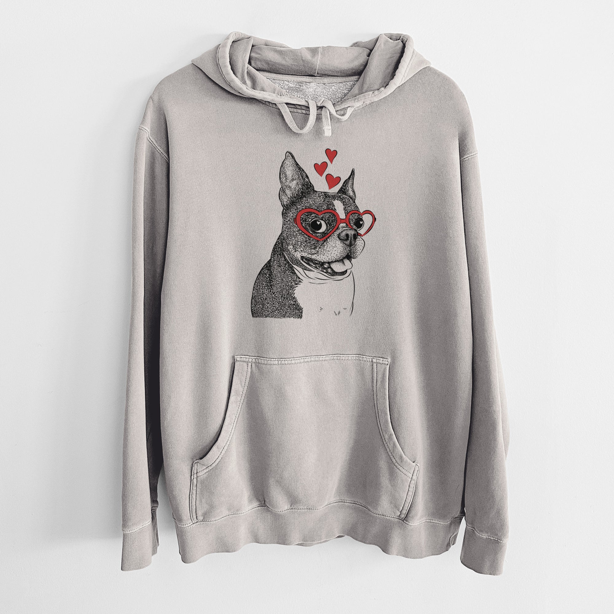 Valentine Ralphie the Boston Terrier - Unisex Pigment Dyed Hoodie