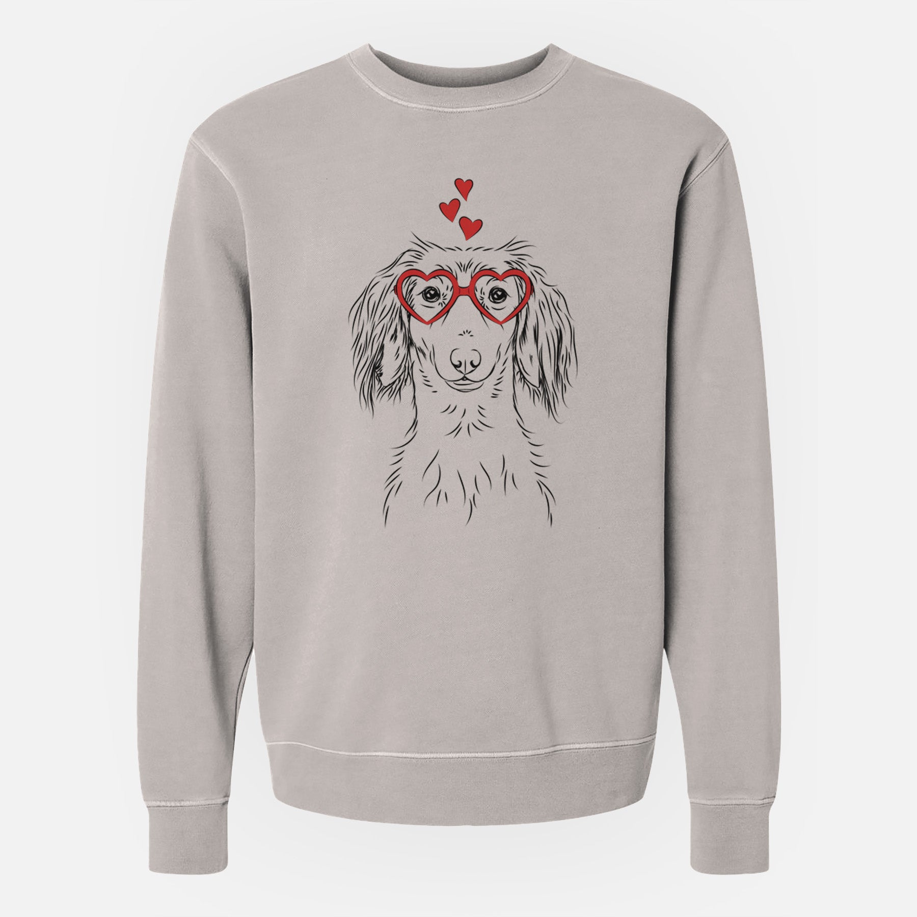 Valentine Roux the Long Haired Dachshund - Unisex Pigment Dyed Crew Sweatshirt