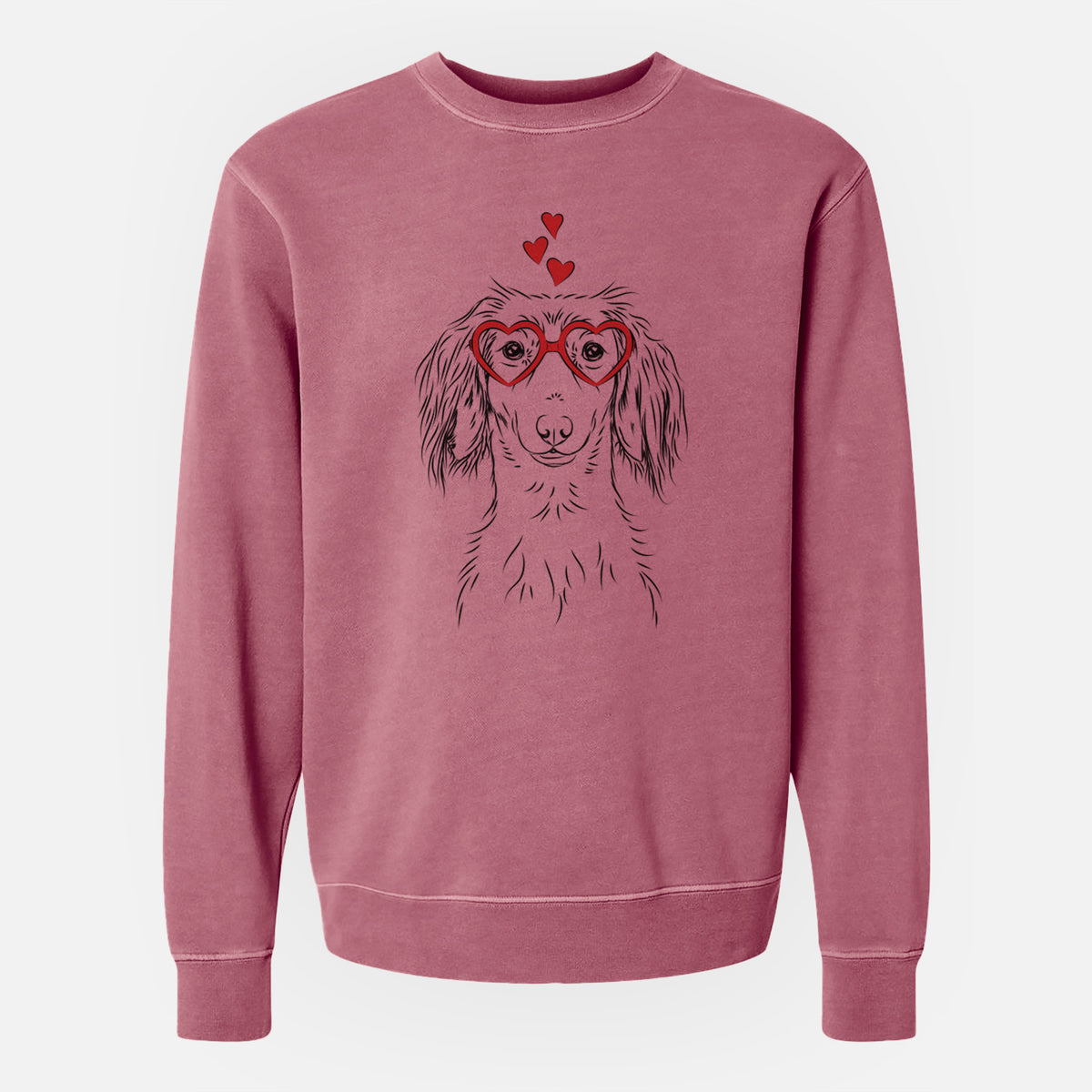 Valentine Roux the Long Haired Dachshund - Unisex Pigment Dyed Crew Sweatshirt