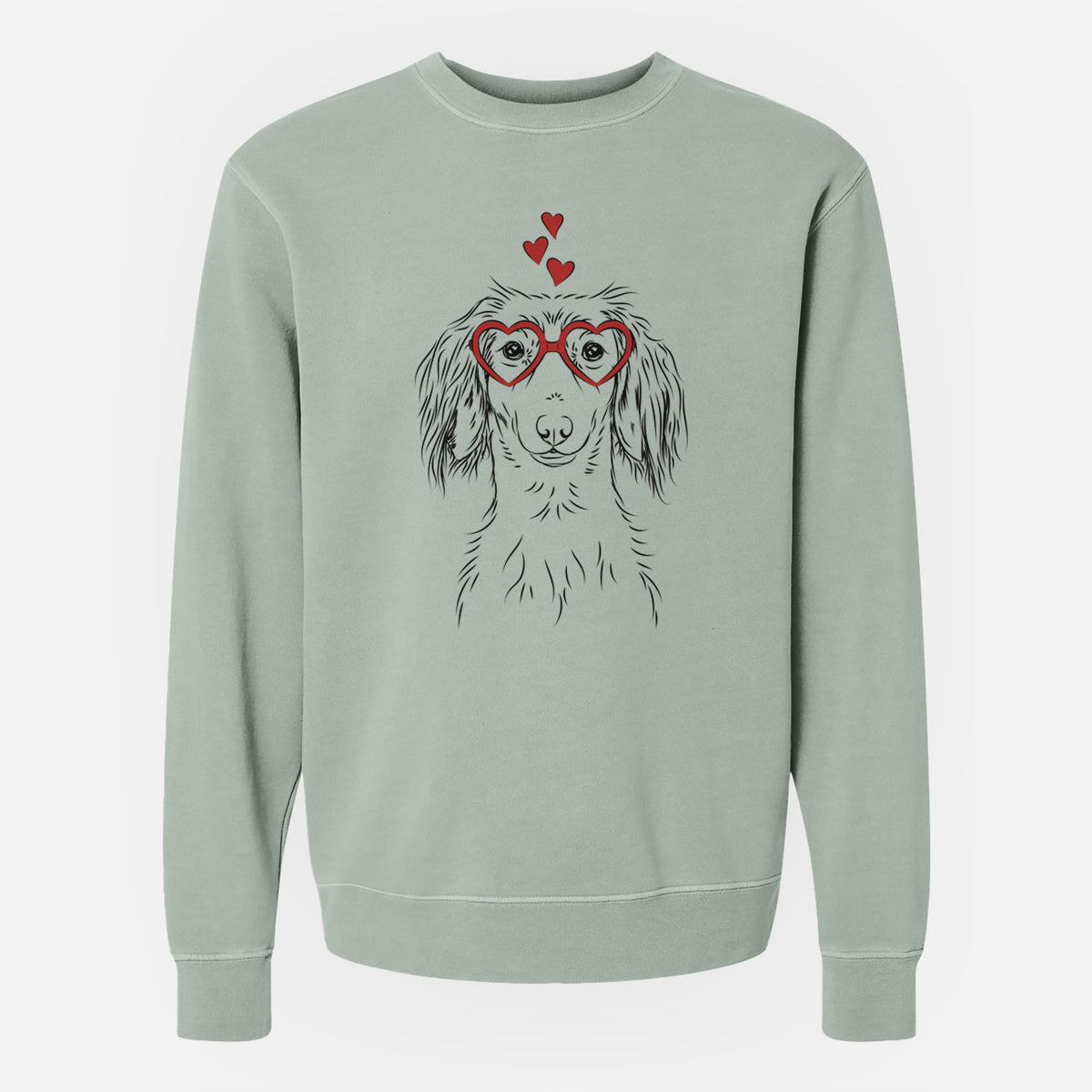 Valentine Roux the Long Haired Dachshund - Unisex Pigment Dyed Crew Sweatshirt